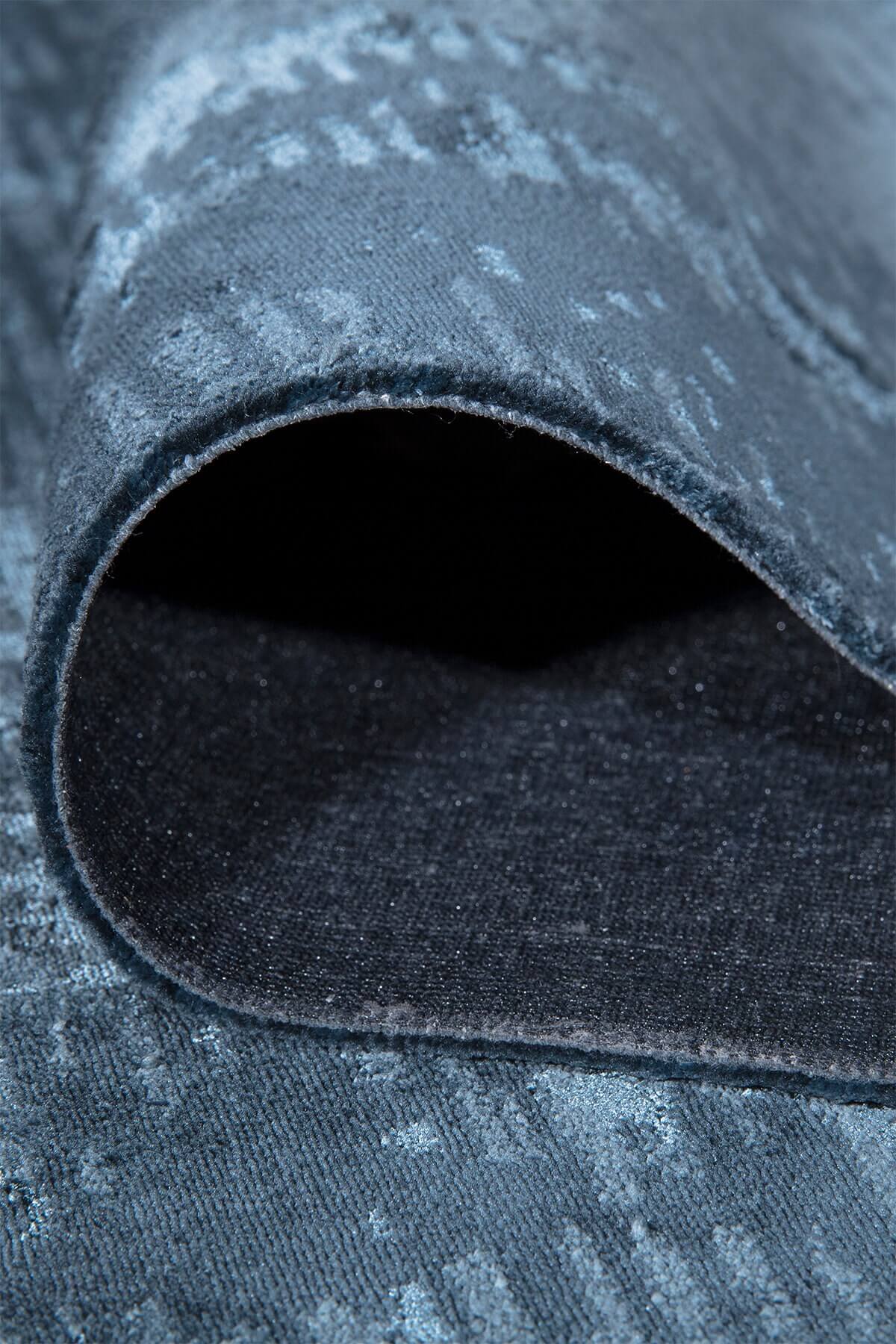 Mavi Rengi Vintage Bambu Altı Kaymaz Makine Dokuma Halı