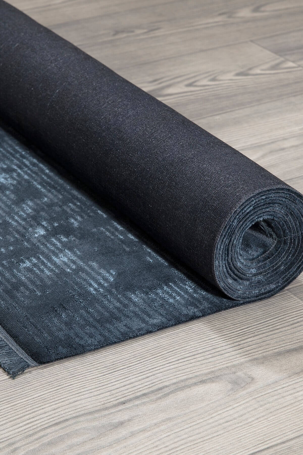 Mavi Rengi Vintage Bambu Altı Kaymaz Makine Dokuma Halı