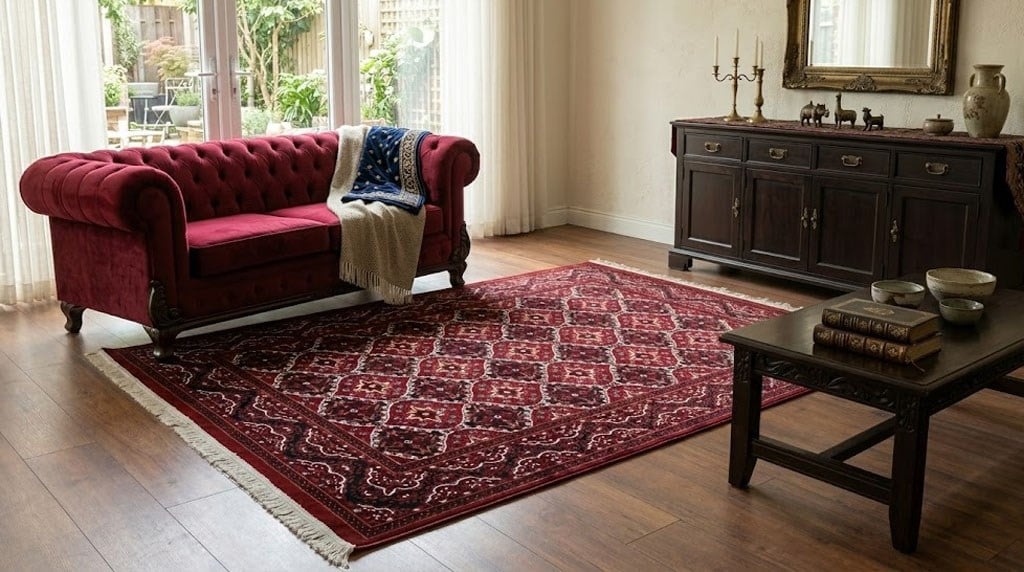 NAKIŞ Serisi Kırmızı Zeminli Klasik Motifli Şık Salon Halısı | AF308 RED