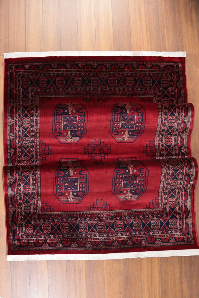 NAKIŞ Serisi Kırmızı Zeminli Lacivert Motifli Şık Salon Halısı | AF305 RED