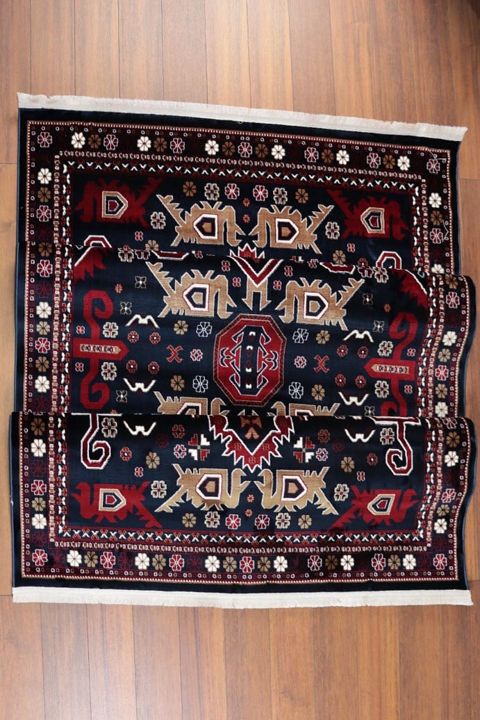 NAKIŞ Serisi Lacivert Kırmızı Etnik Motifli Şık Salon Halısı | AF314 NAVY