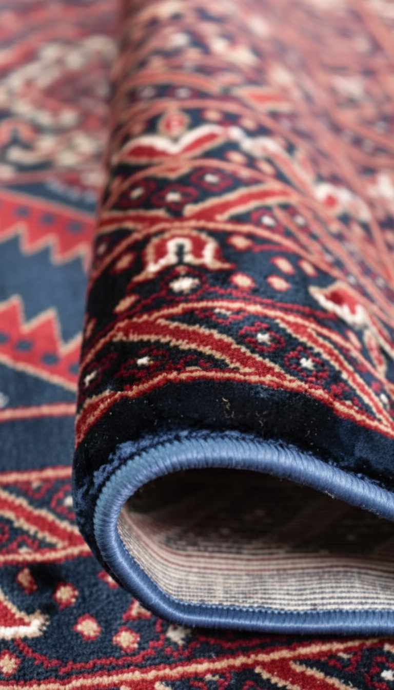 NAKIŞ Serisi Lacivert Kırmızı Geometrik Motifli Şık Salon Halısı | AF316 NAVY