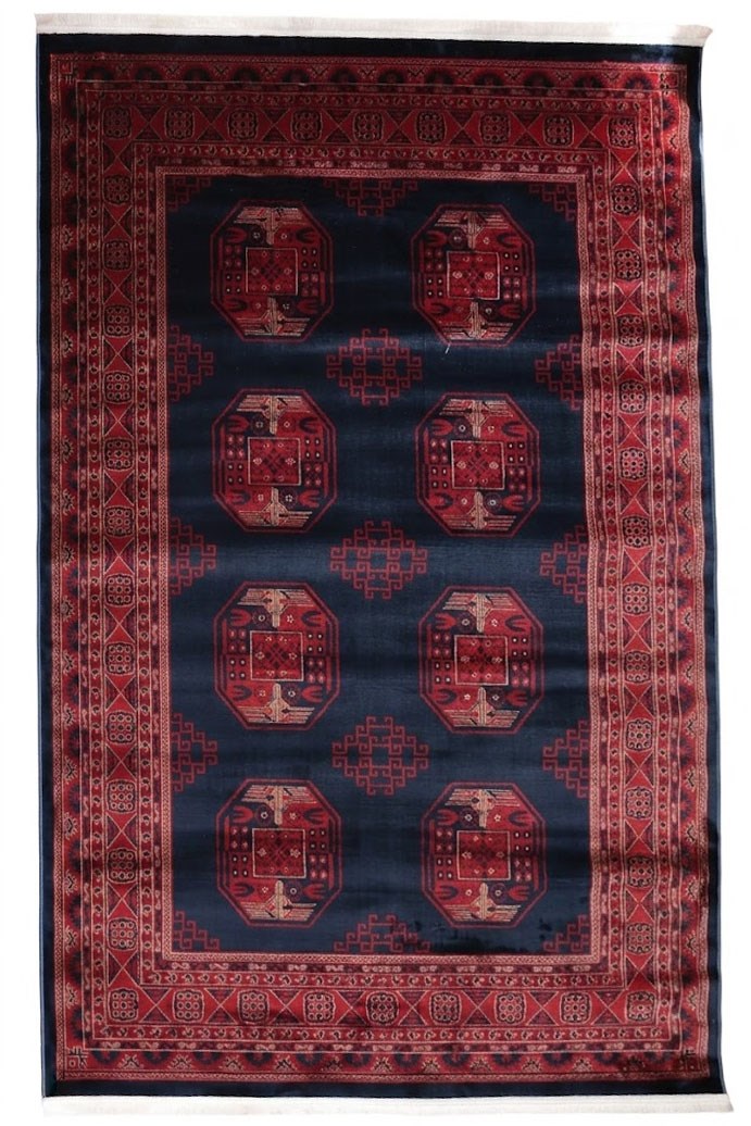 NAKIŞ Serisi Lacivert Kırmızı Motifli Şık Salon Halısı | AF305 NAVY