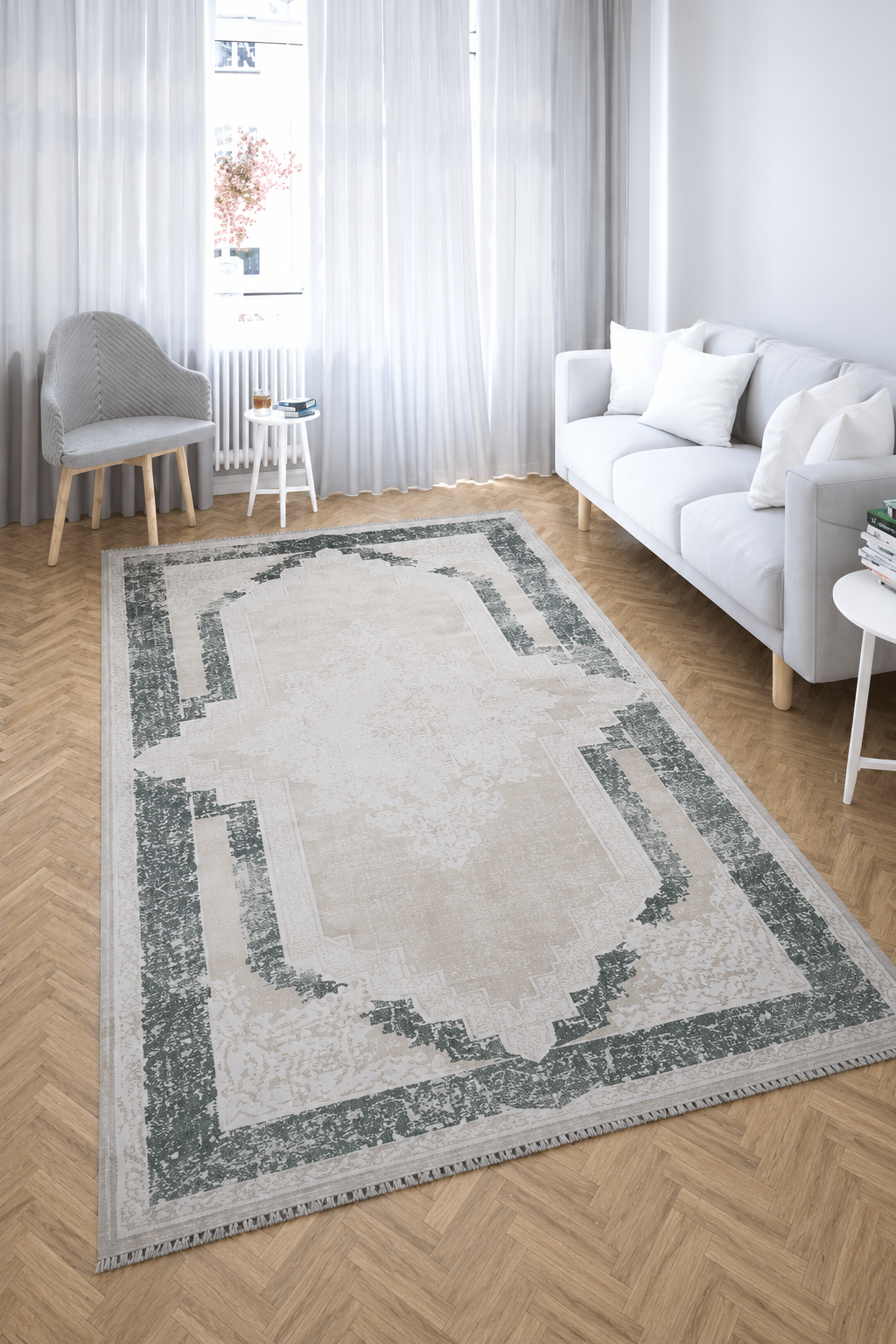 Nostalji Seri Çerçeveli Klasik Motifli Altı Kaymaz Makine Dokuma Halı | 13481