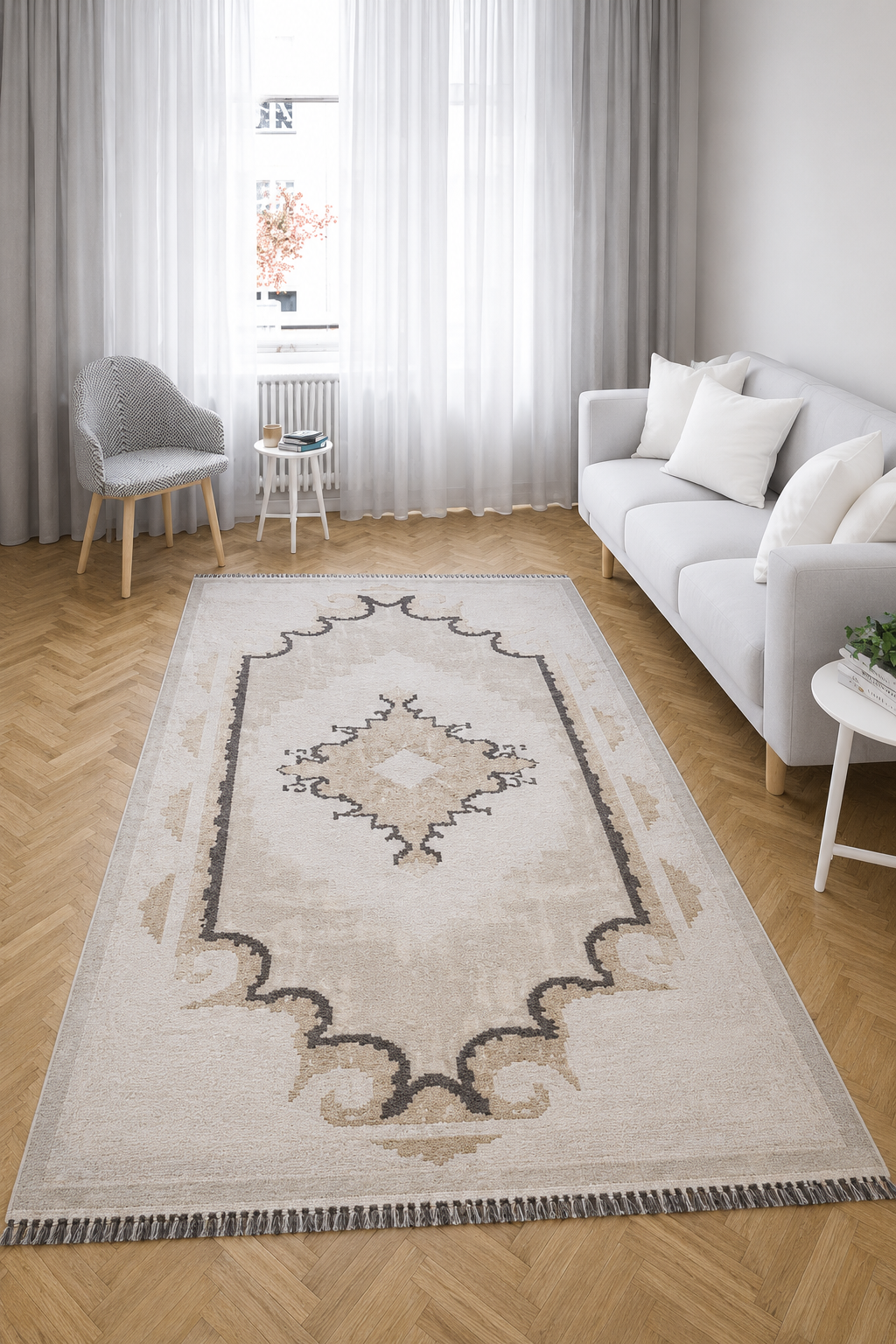 Nostalji Seri Klasik Motifli Altı Kaymaz Makine Dokuma Halı | 13455