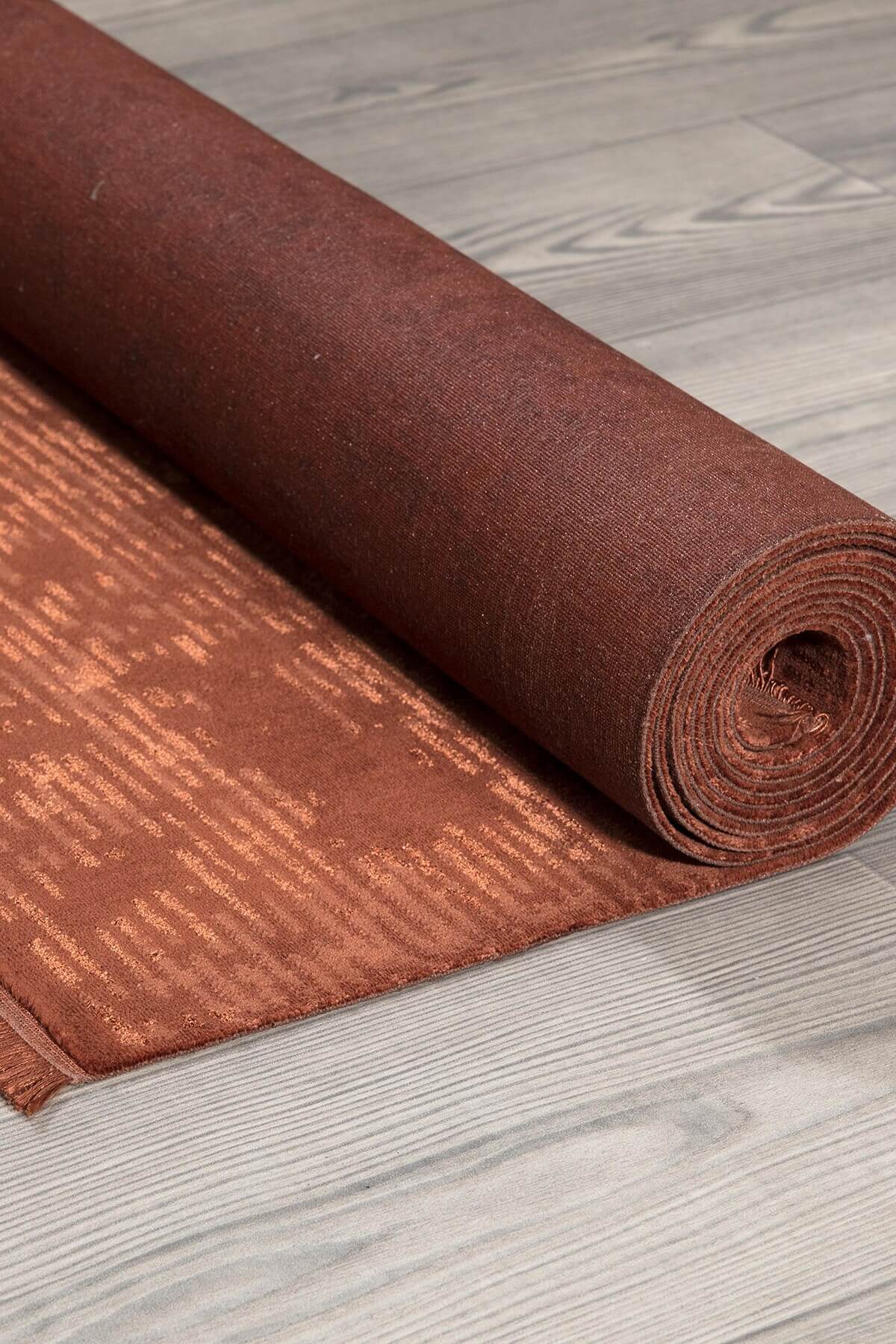 Oranj Rengi Vintage Bambu Altı Kaymaz Makine Dokuma Halı