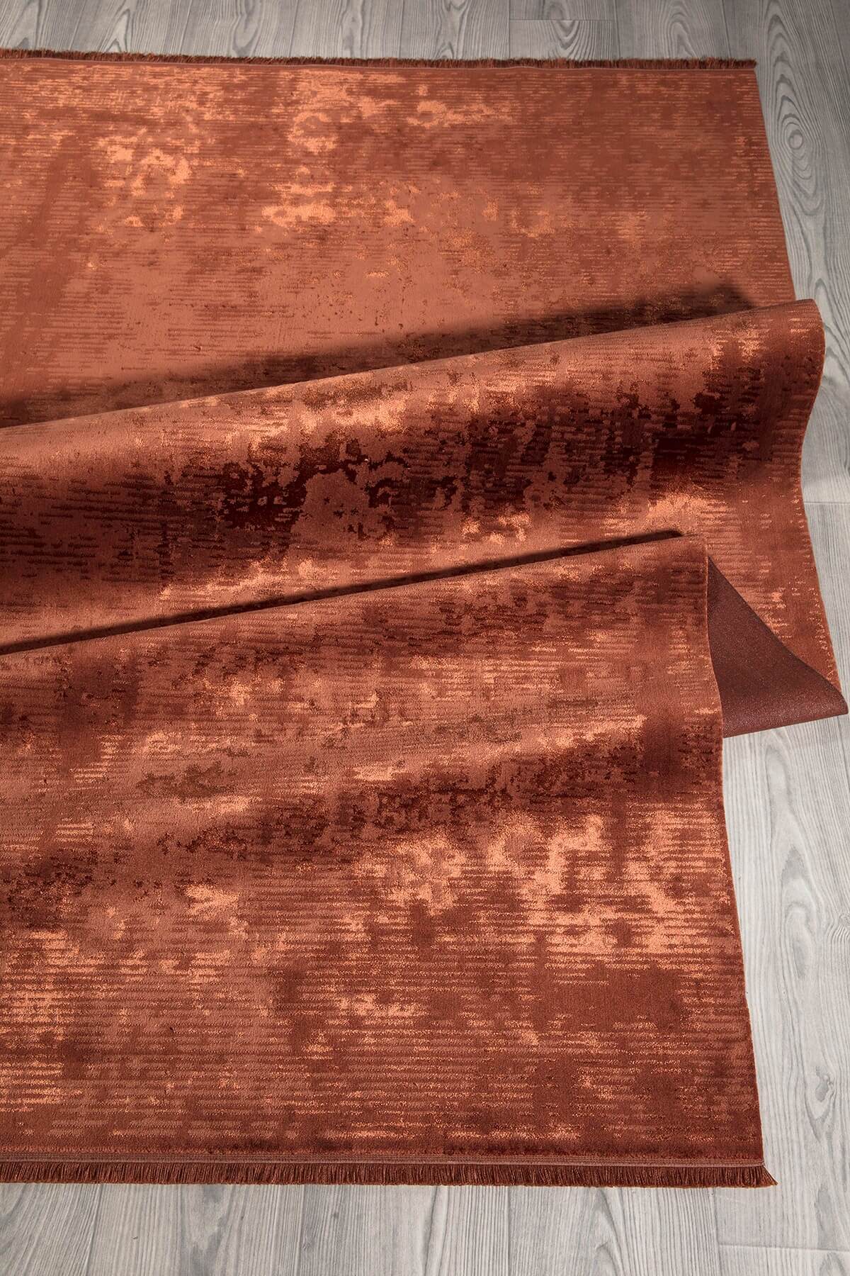 Oranj Rengi Vintage Bambu Altı Kaymaz Makine Dokuma Halı
