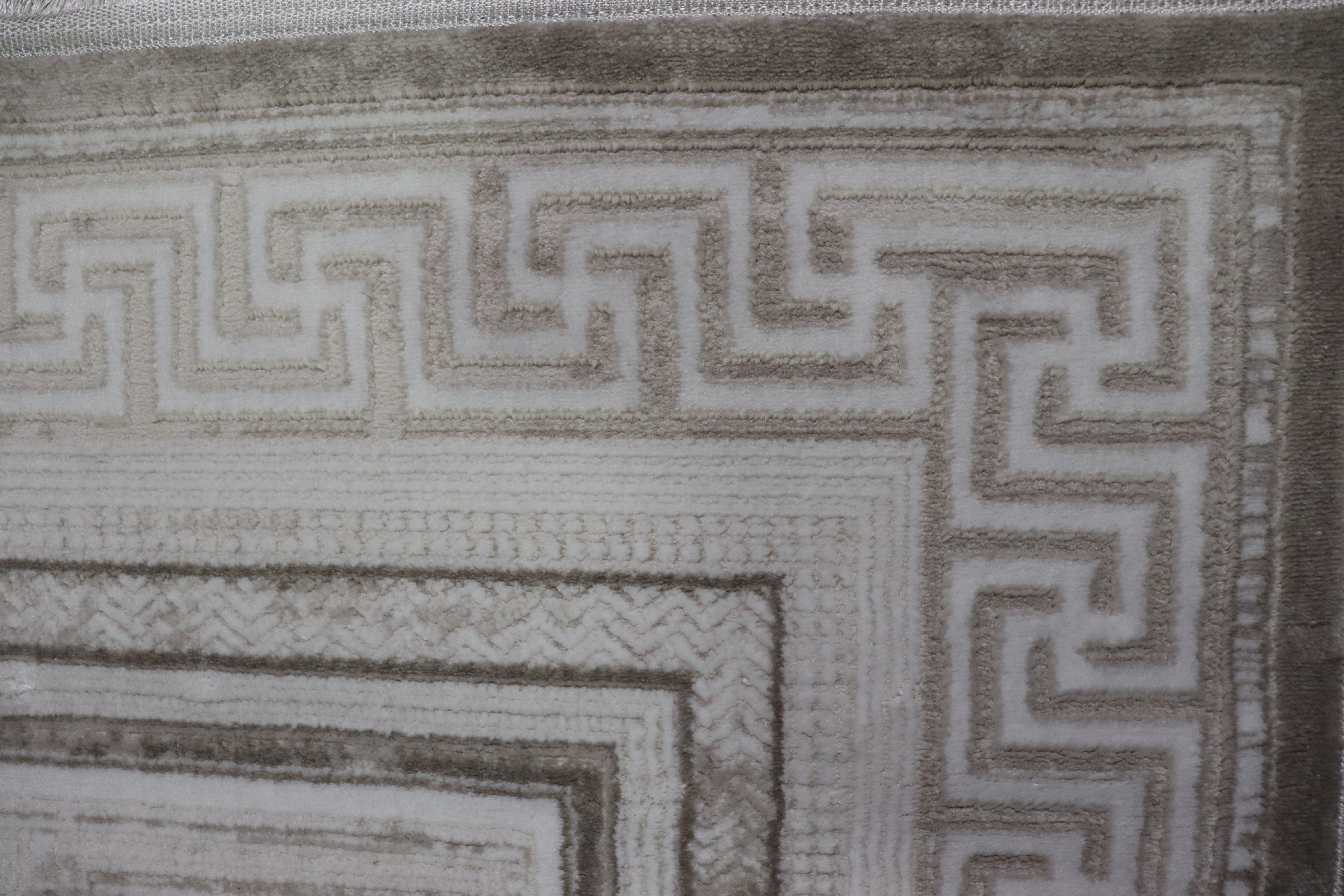 PARLA Serisi Kare Desenli Çerçeveli Krem Vizon Halı | LZ109A