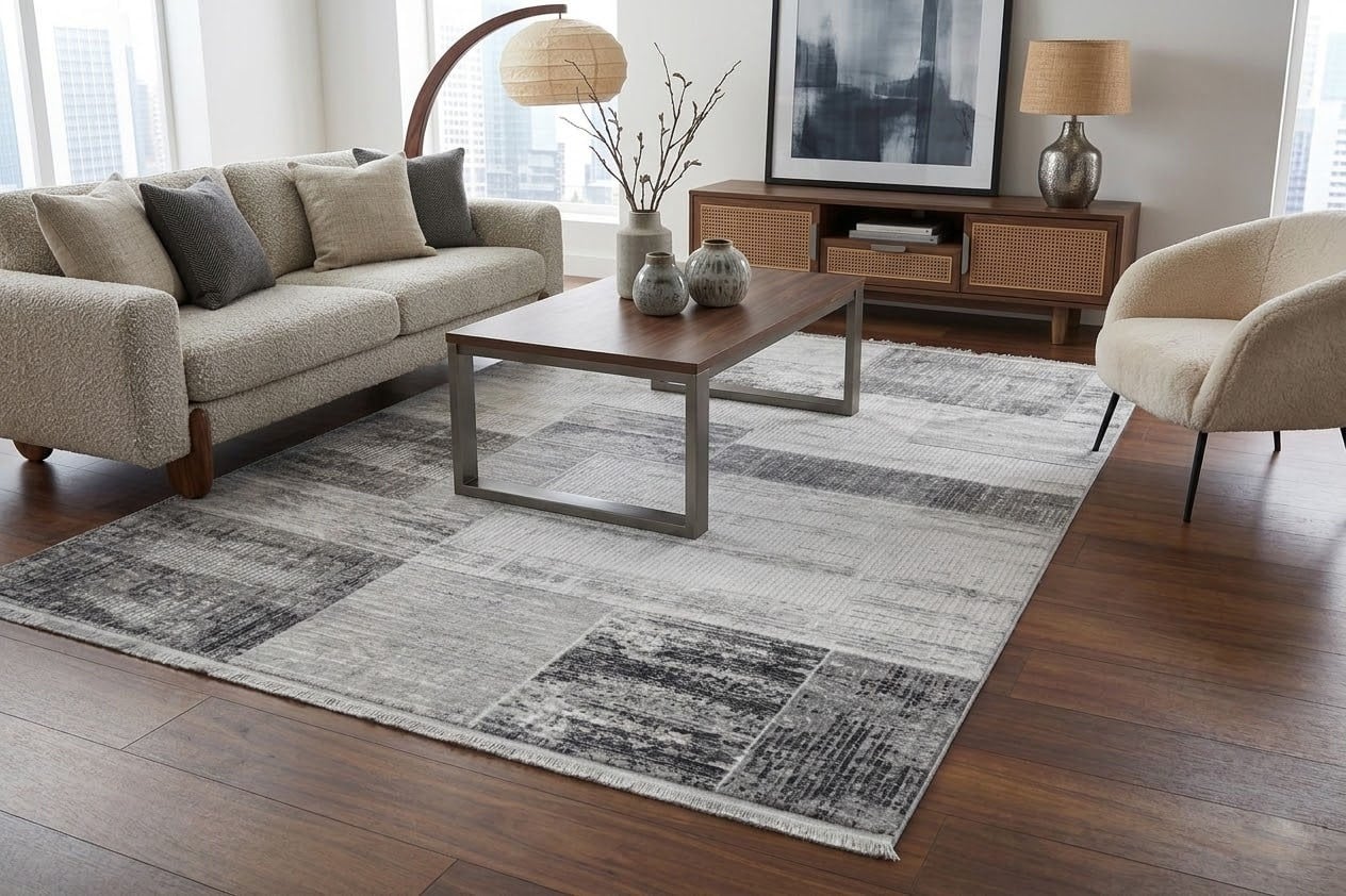 PARLA Serisi Modern Geometrik Desenli Gri Antrasit Halı | LZ312A