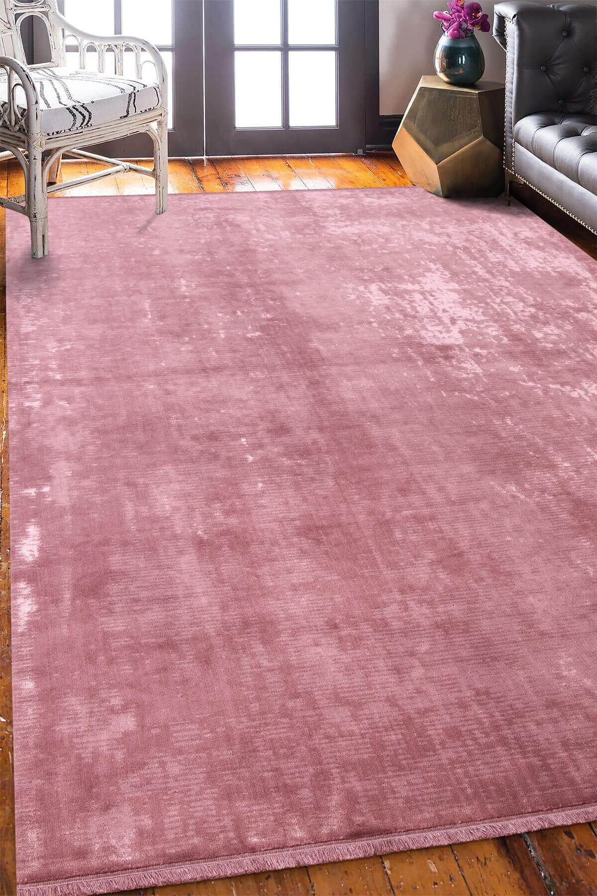 Rose Rengi Vintage Bambu Altı Kaymaz Makine Dokuma Halı