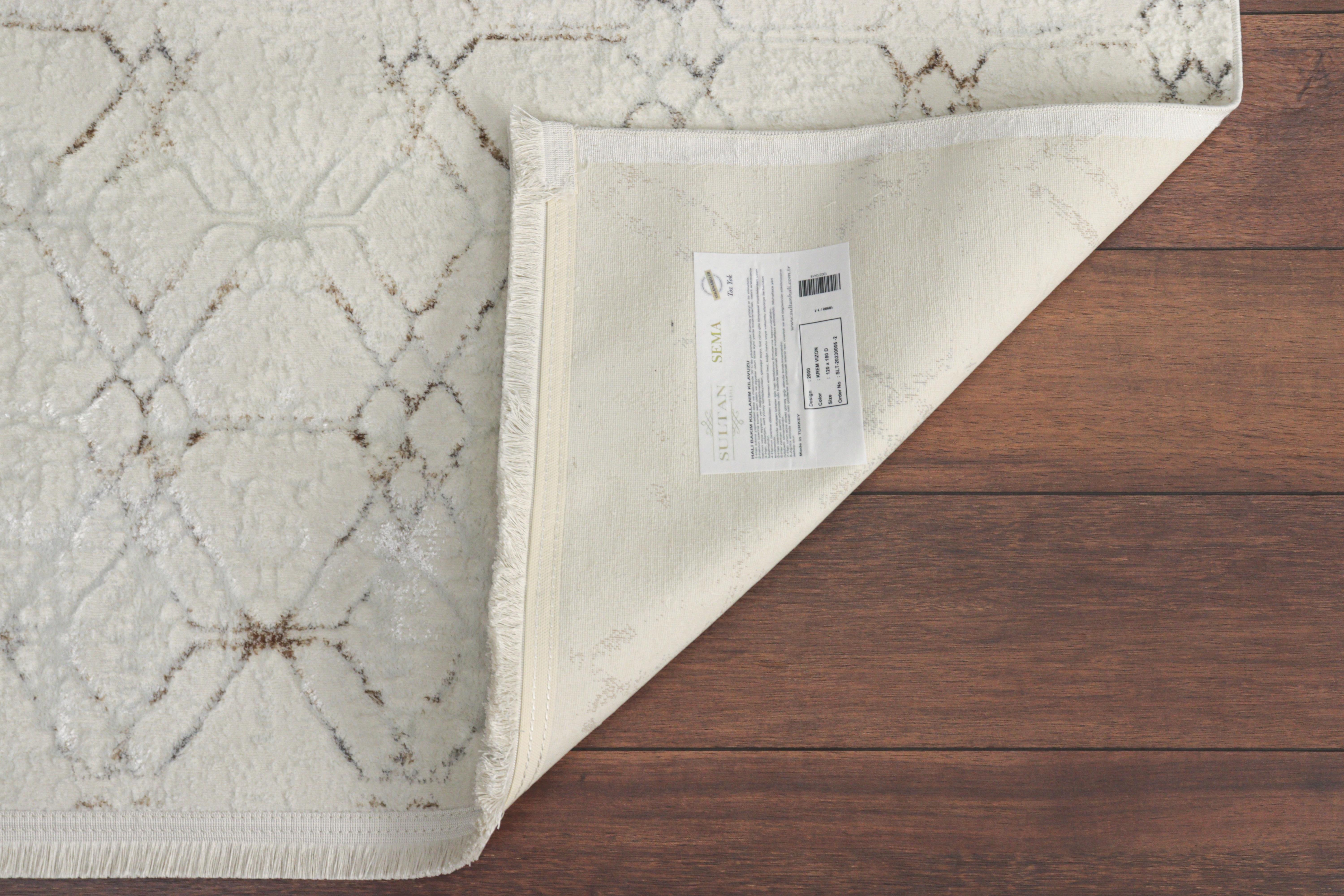 Sema Serisi Baklava Desen  Krem Yanar Dönerli Altı Kaymaz Makine Dokuma Halı-2000