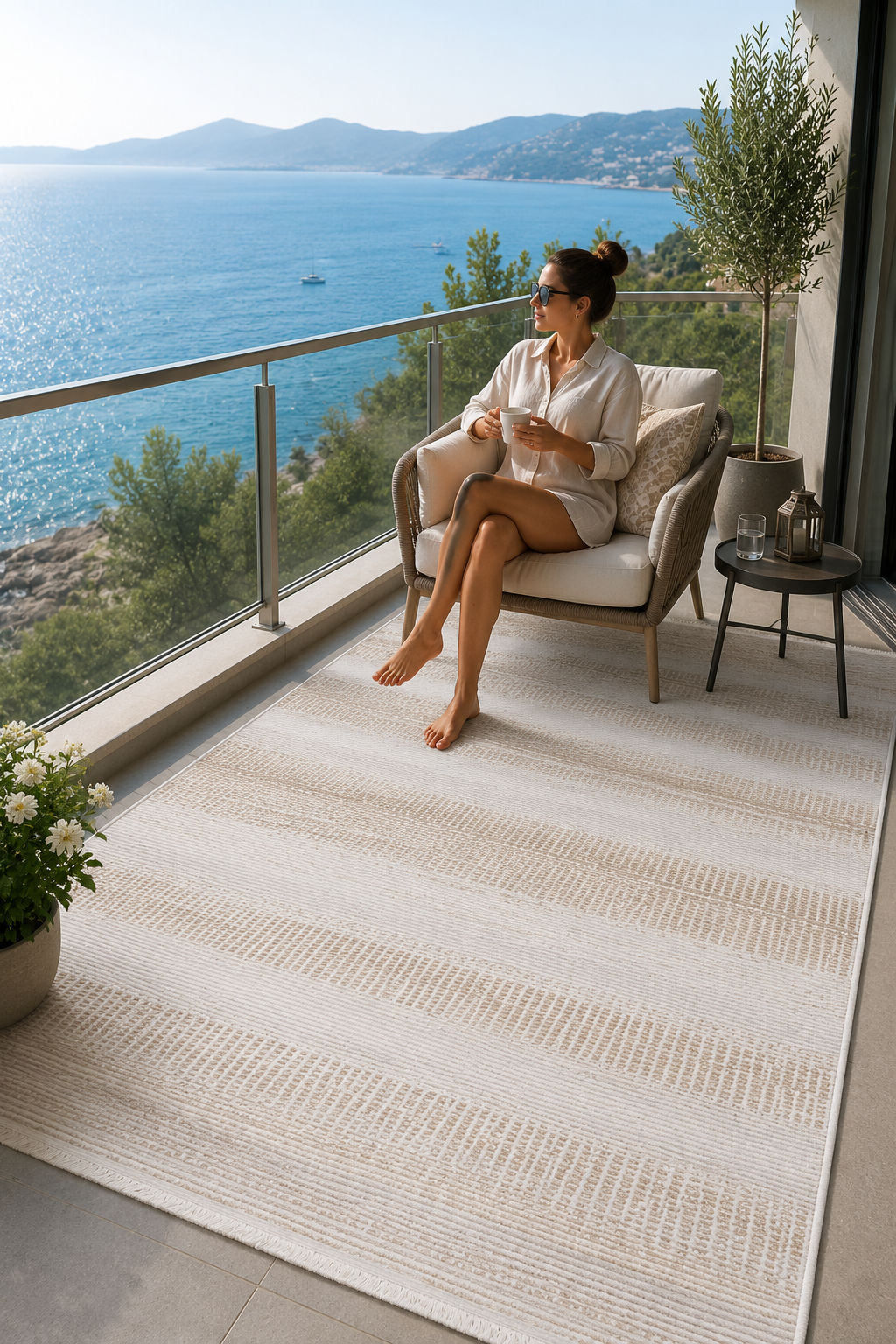 Siena Çizgili Modern Halı SF405 Krem & Vizon | Sultan Halı