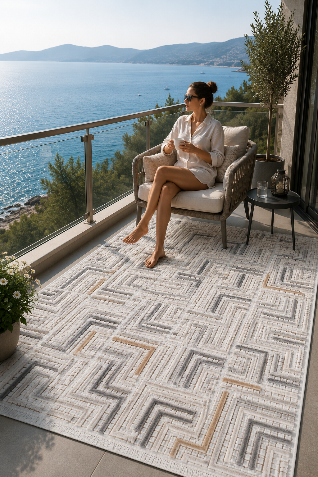 Siena Çizgili Modern Halı SF406 Gri & Vizon | Sultan Halı
