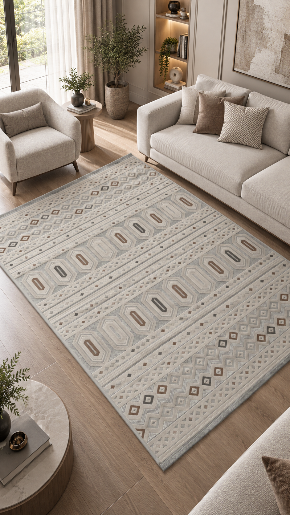 Silva Serisi Gri Vizon Etnik Geometrik Desenli Modern Halı | LT525A