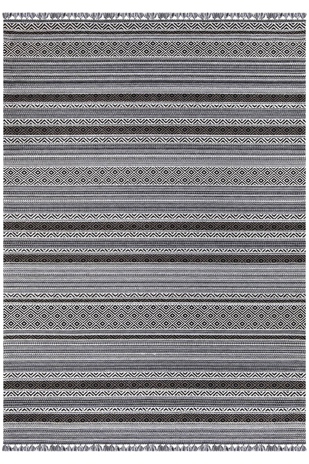 Siyah Renkli Kaymaz Tabanlı Yıkanabilir Makine Dokuma Kilim