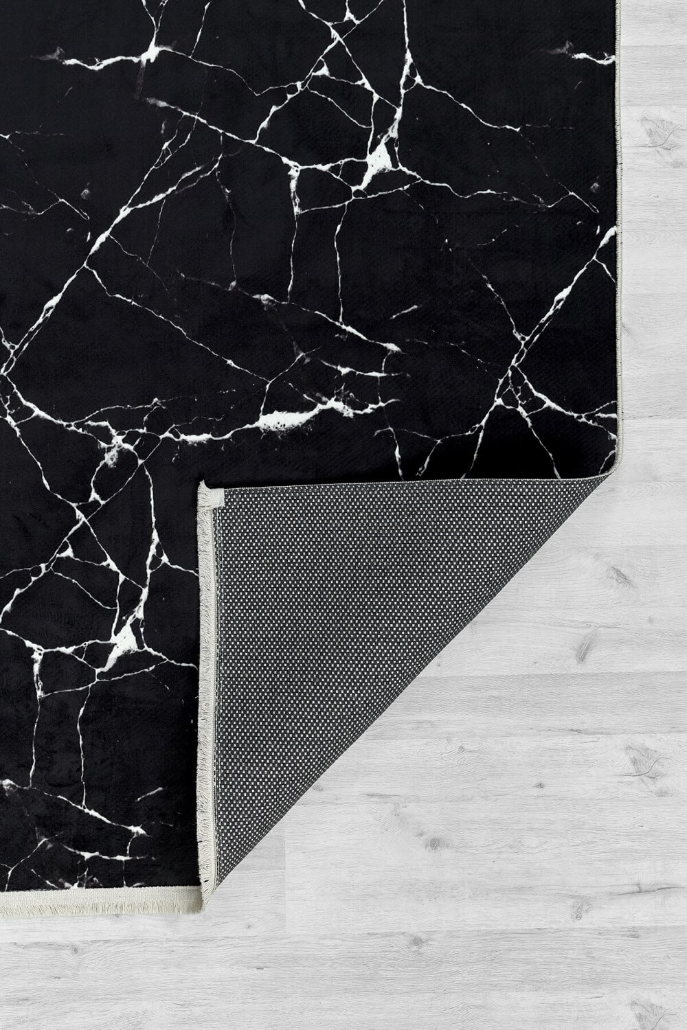 Siyah Mermer Desenli Altı Kaymaz Yıkanabilir  Halı