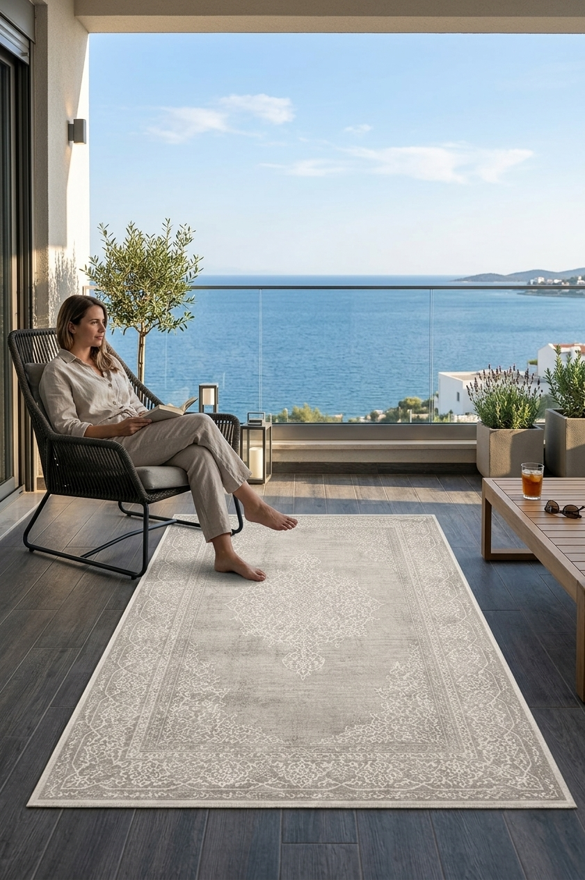 Banyo Halısı Stili Sultan Erva Beyaz - Bej Modern Akrilik Makine Dokuma Salon Halısı - 420
