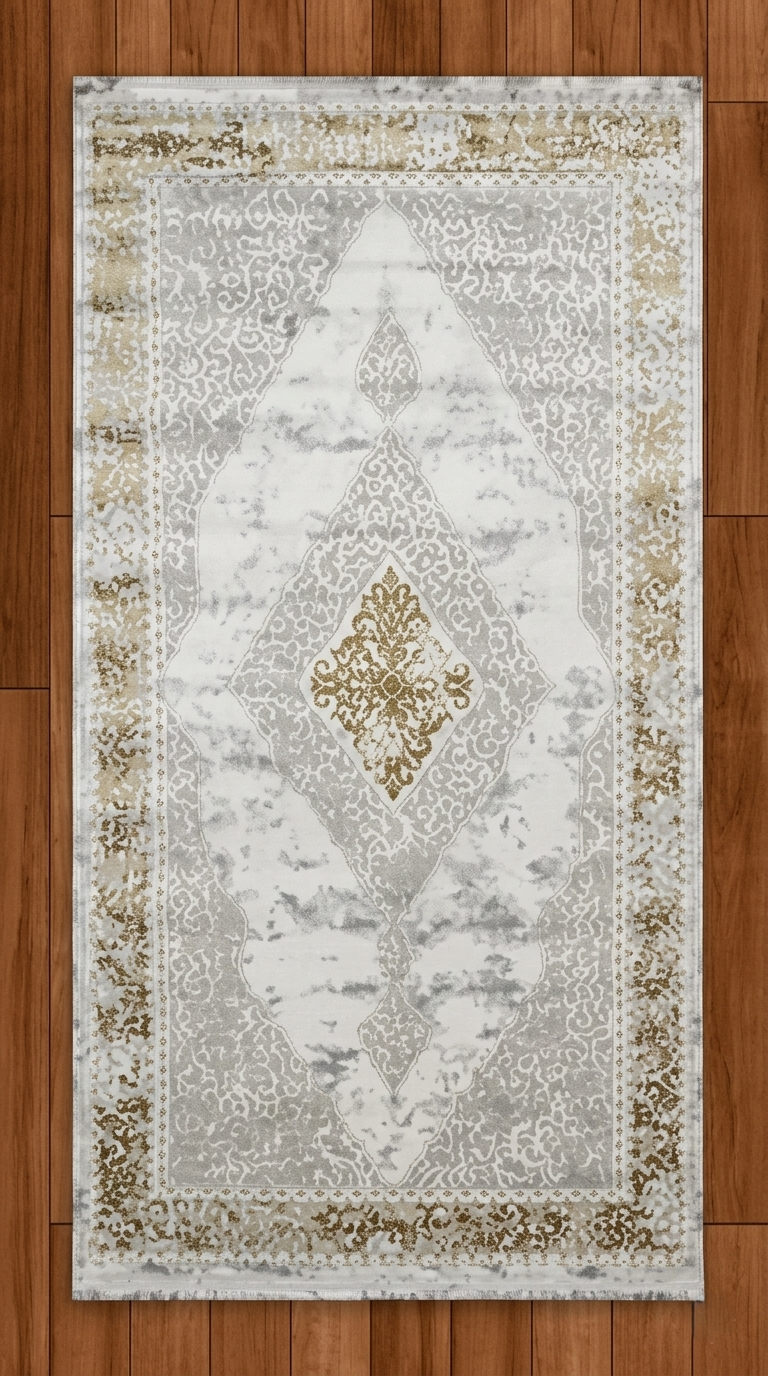Sultan Erva Beyaz - Hardal Modern Akrilik Makine Dokuma Salon Halısı - 4210