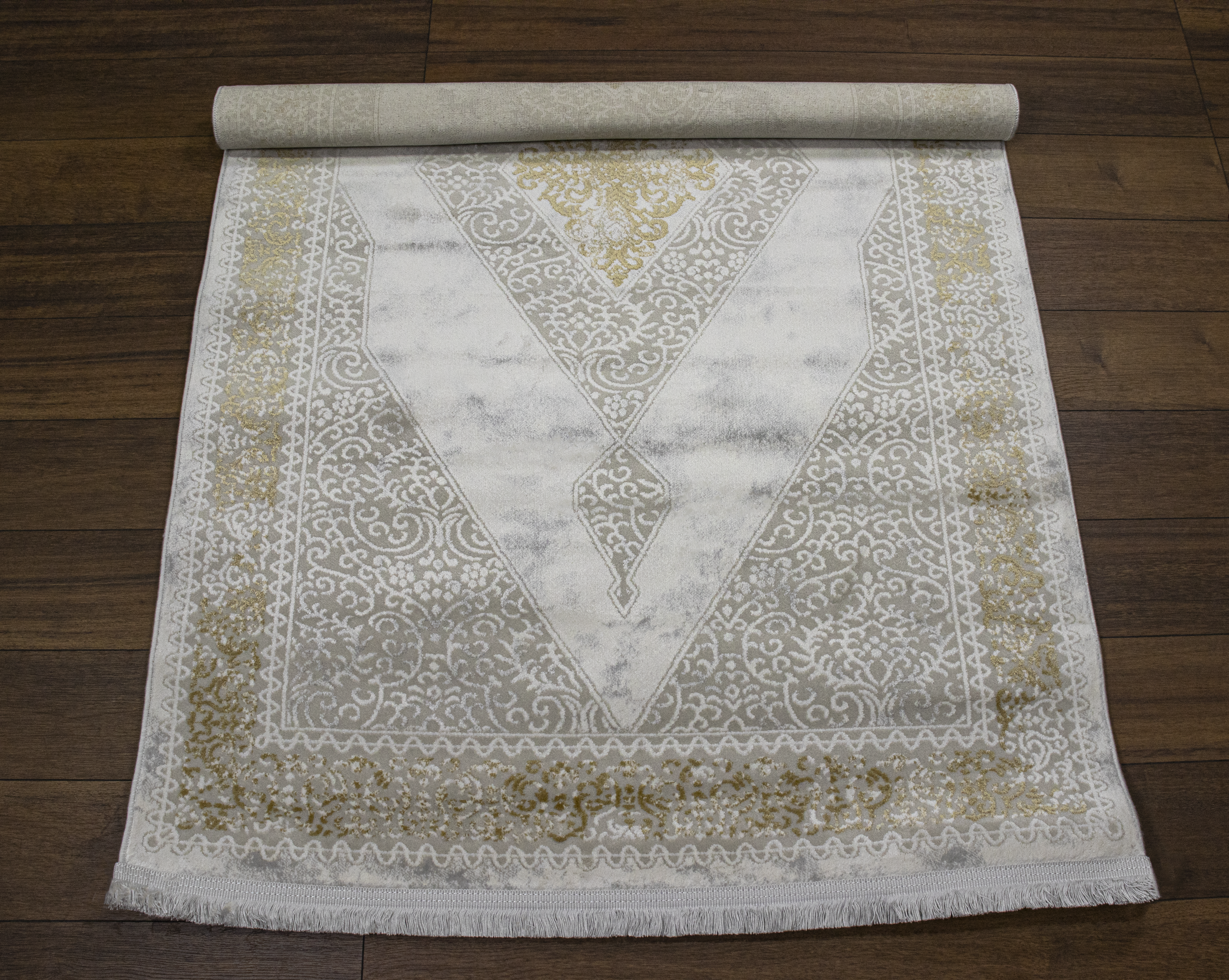 Sultan Erva Beyaz - Hardal Modern Akrilik Makine Dokuma Salon Halısı - 4210