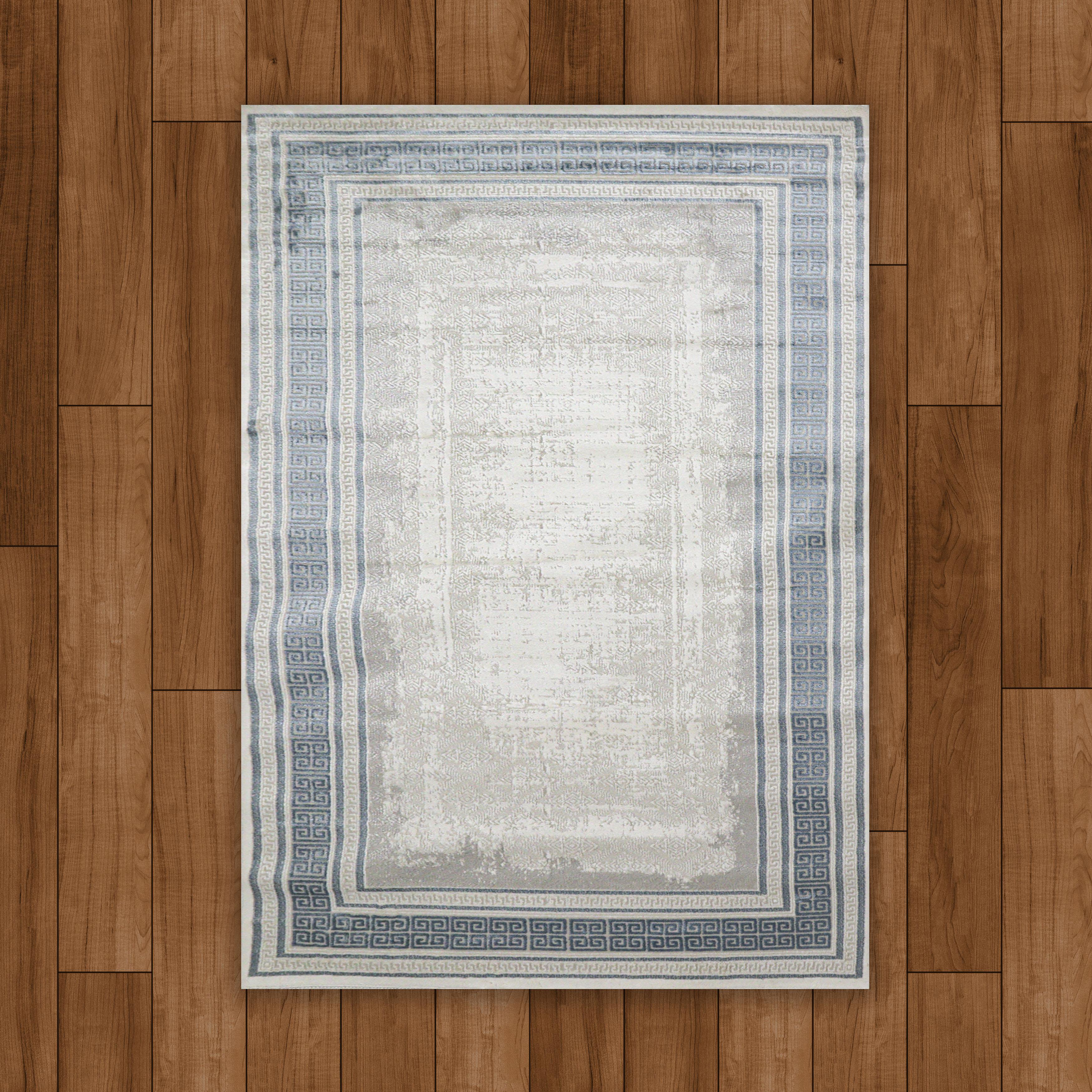 Sultan Erva Beyaz - Mavi Modern Akrilik Makine Dokuma Salon Halısı - 4203