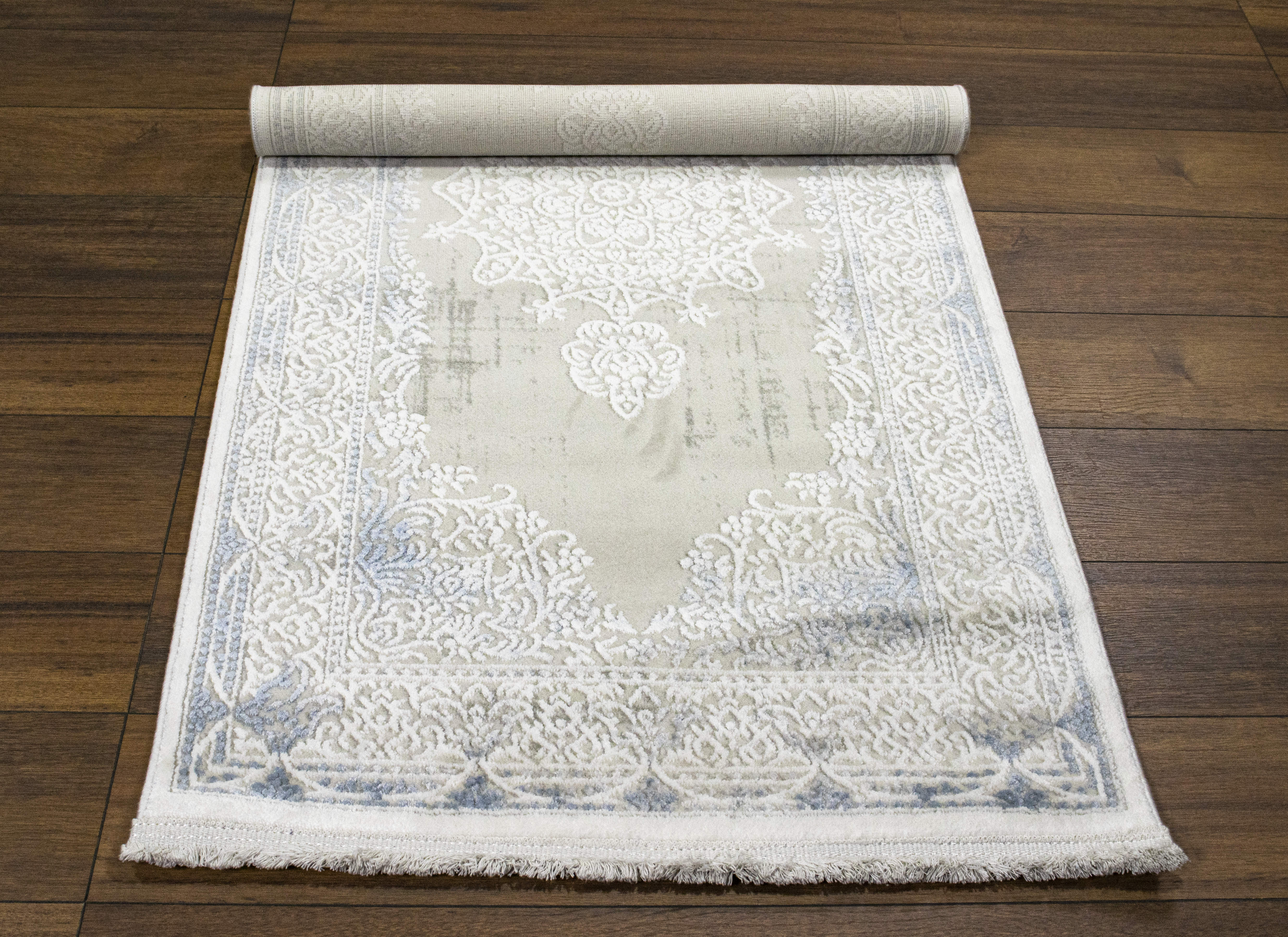 Sultan Erva Beyaz - Mavi Modern Akrilik Makine Dokuma Salon Halısı - 4201