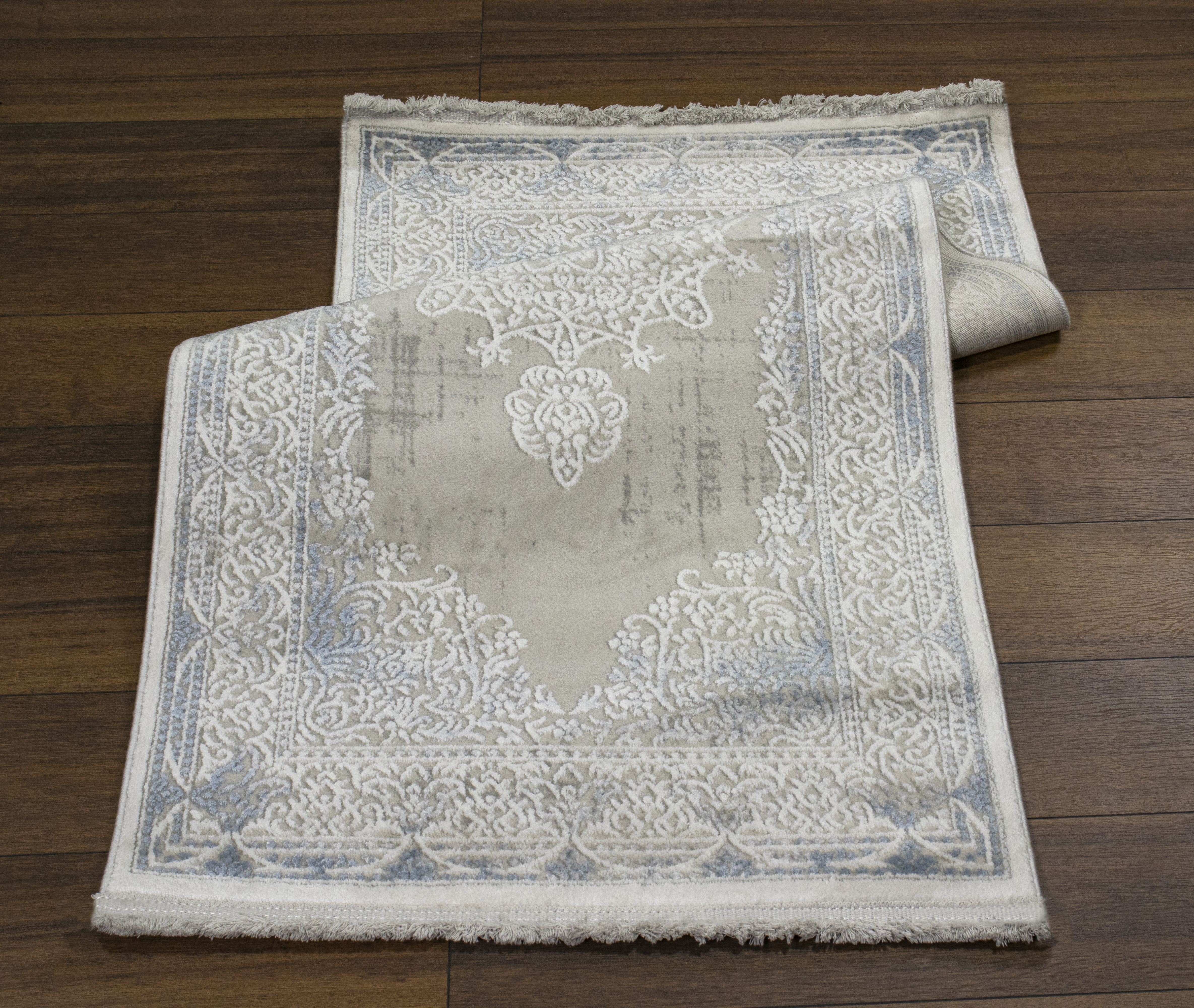 Sultan Erva Beyaz - Mavi Modern Akrilik Makine Dokuma Salon Halısı - 4201