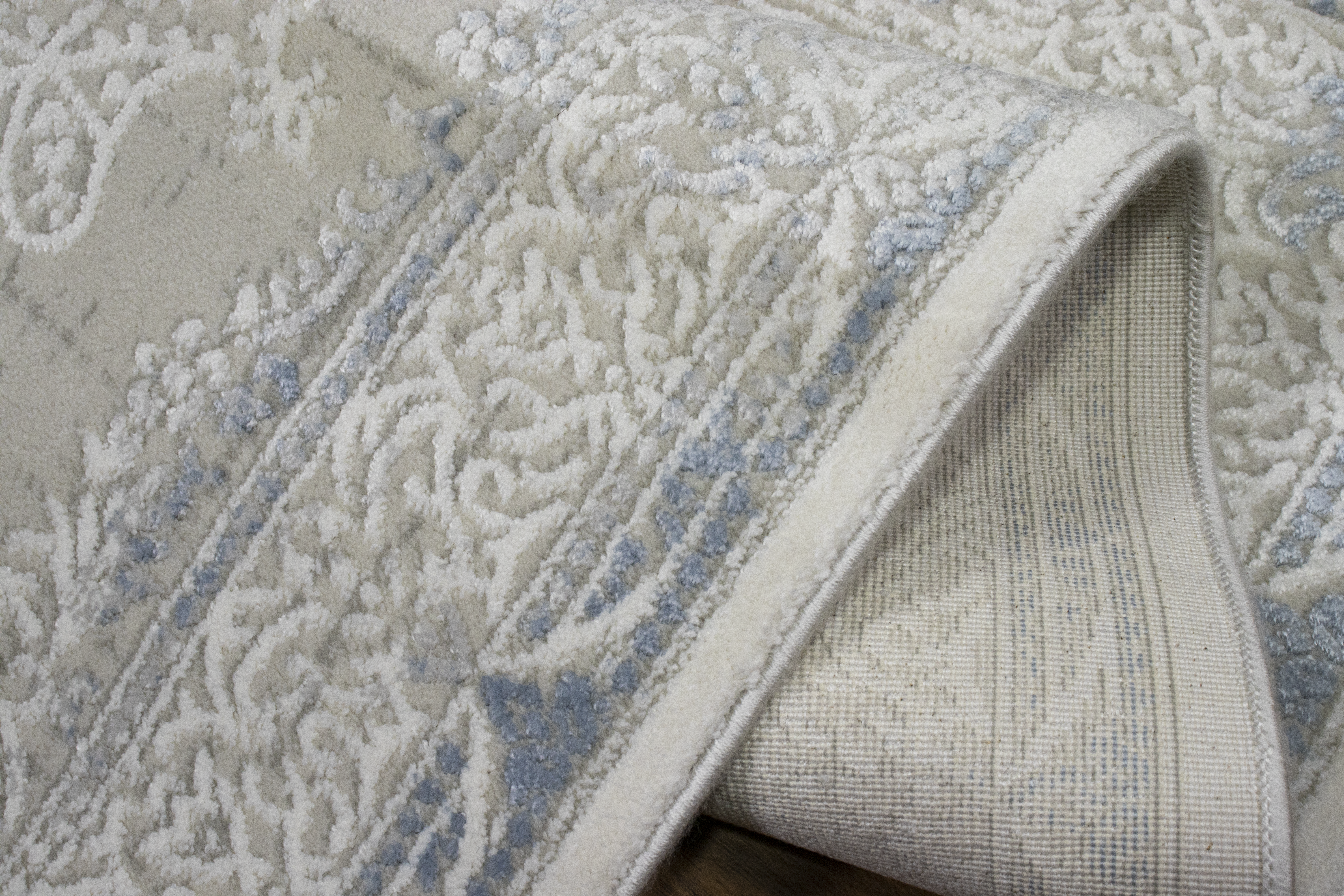 Sultan Erva Beyaz - Mavi Modern Akrilik Makine Dokuma Salon Halısı - 4201