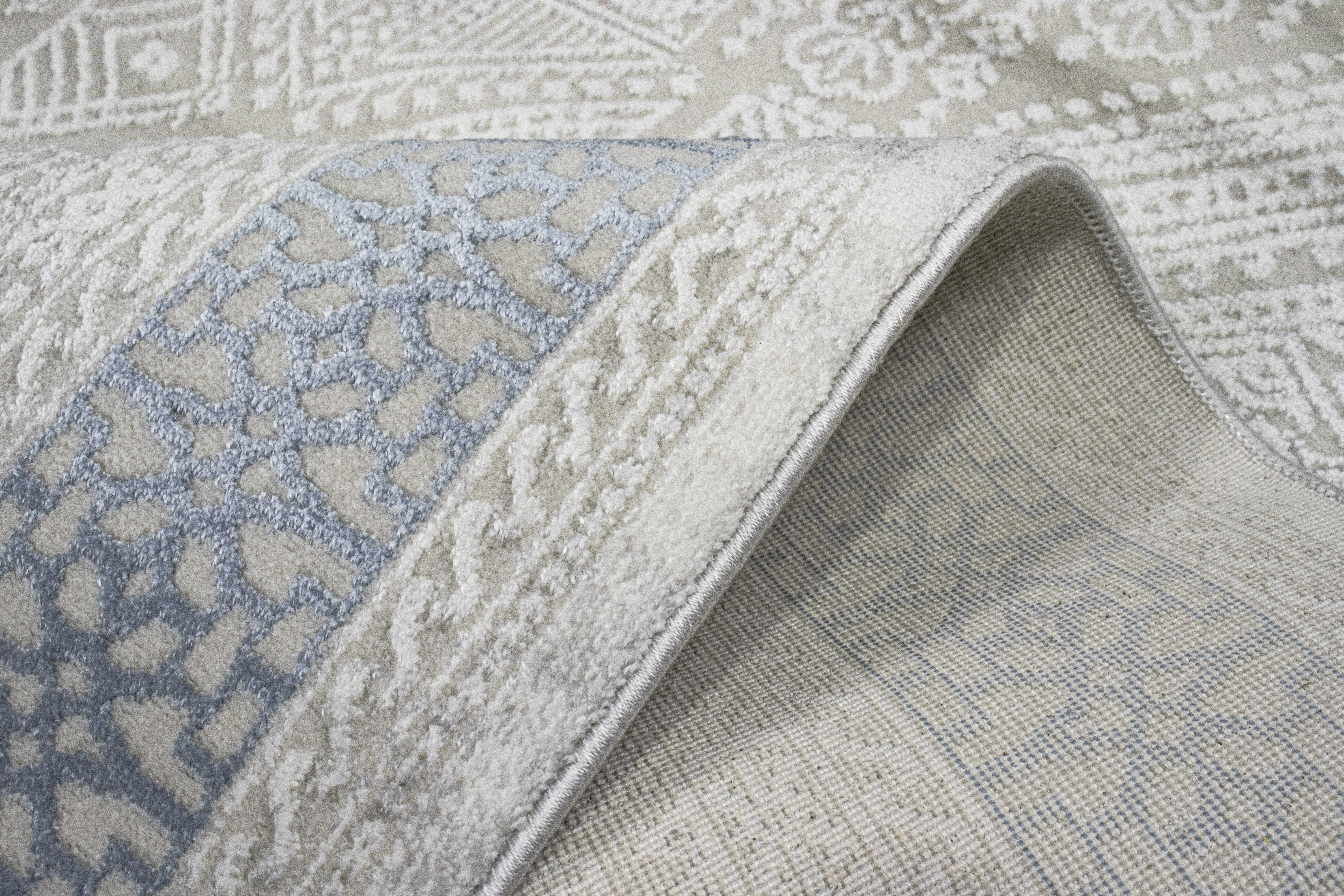 Sultan Erva Beyaz - Mavi Modern Akrilik Makine Dokuma Salon Halısı - 4202