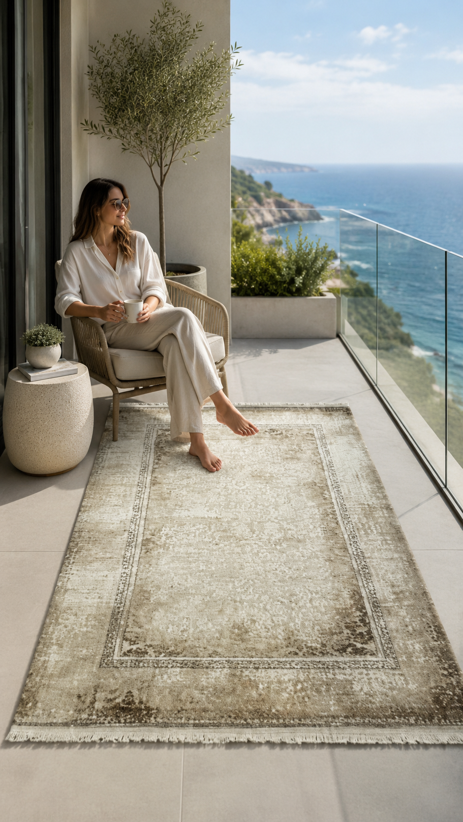 Sultan Majesty Çerçeveli Bej Modern  Makine Dokuma Salon Halısı - 3081