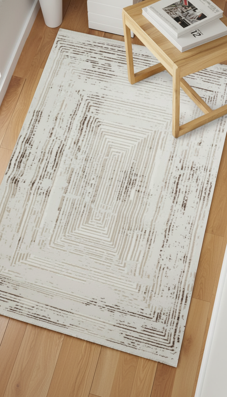 Sultan Serra Labirent Desen Krem Modern Akrilik Makine Dokuma Salon Halısı - 11308