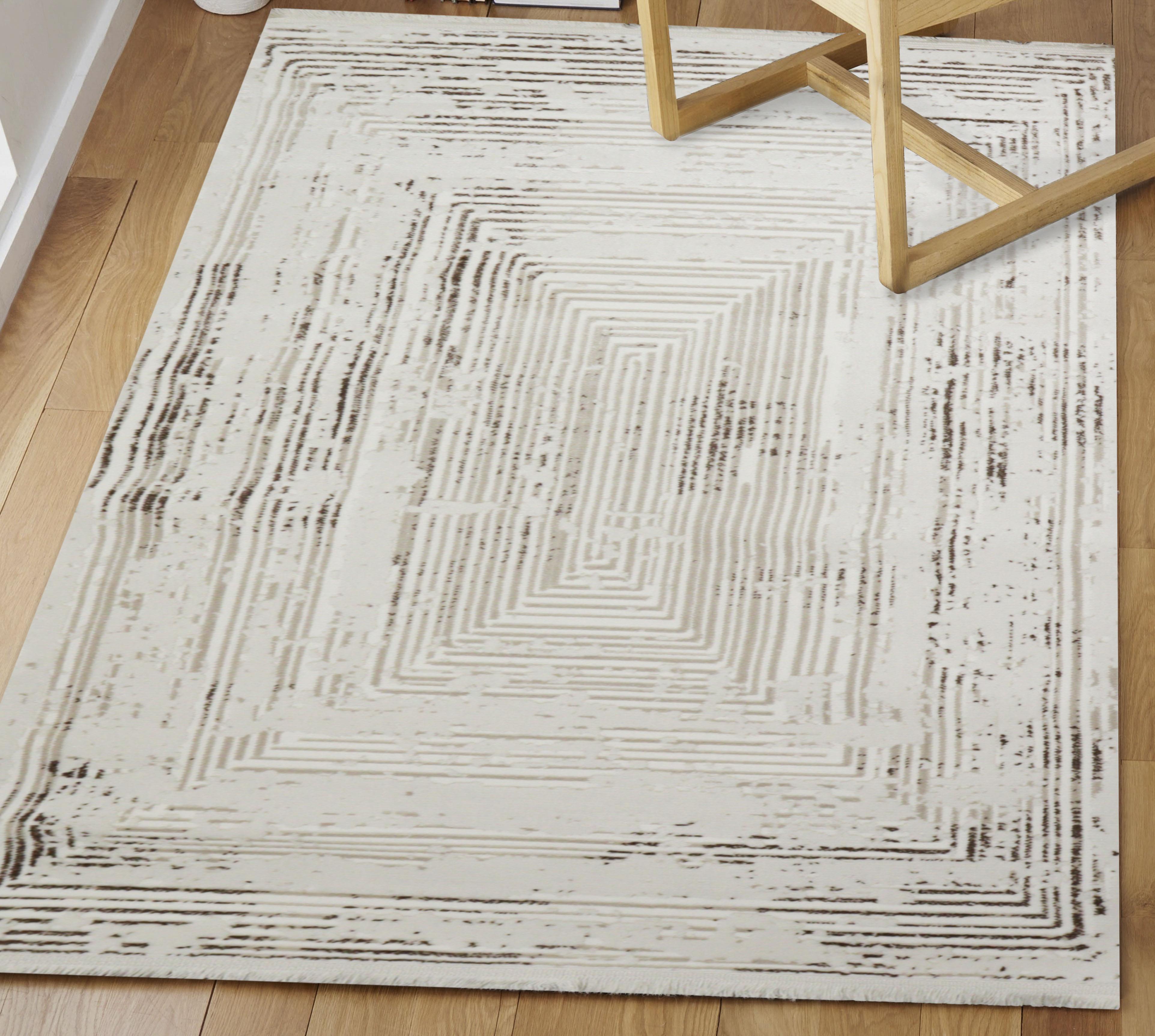 Sultan Serra Labirent Desen Krem Modern Akrilik Makine Dokuma Salon Halısı - 11308