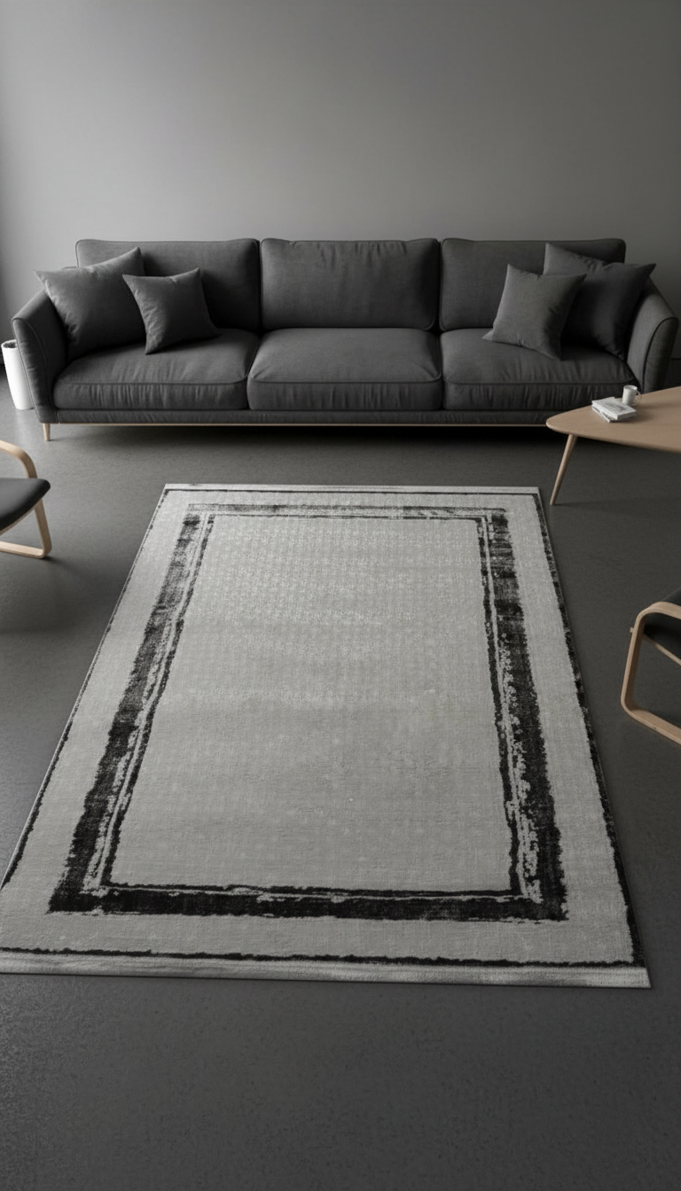 Sultan Zen Çerçeveli Desen Antrasit Modern Akrilik Makine Dokuma Salon Halısı - 6702