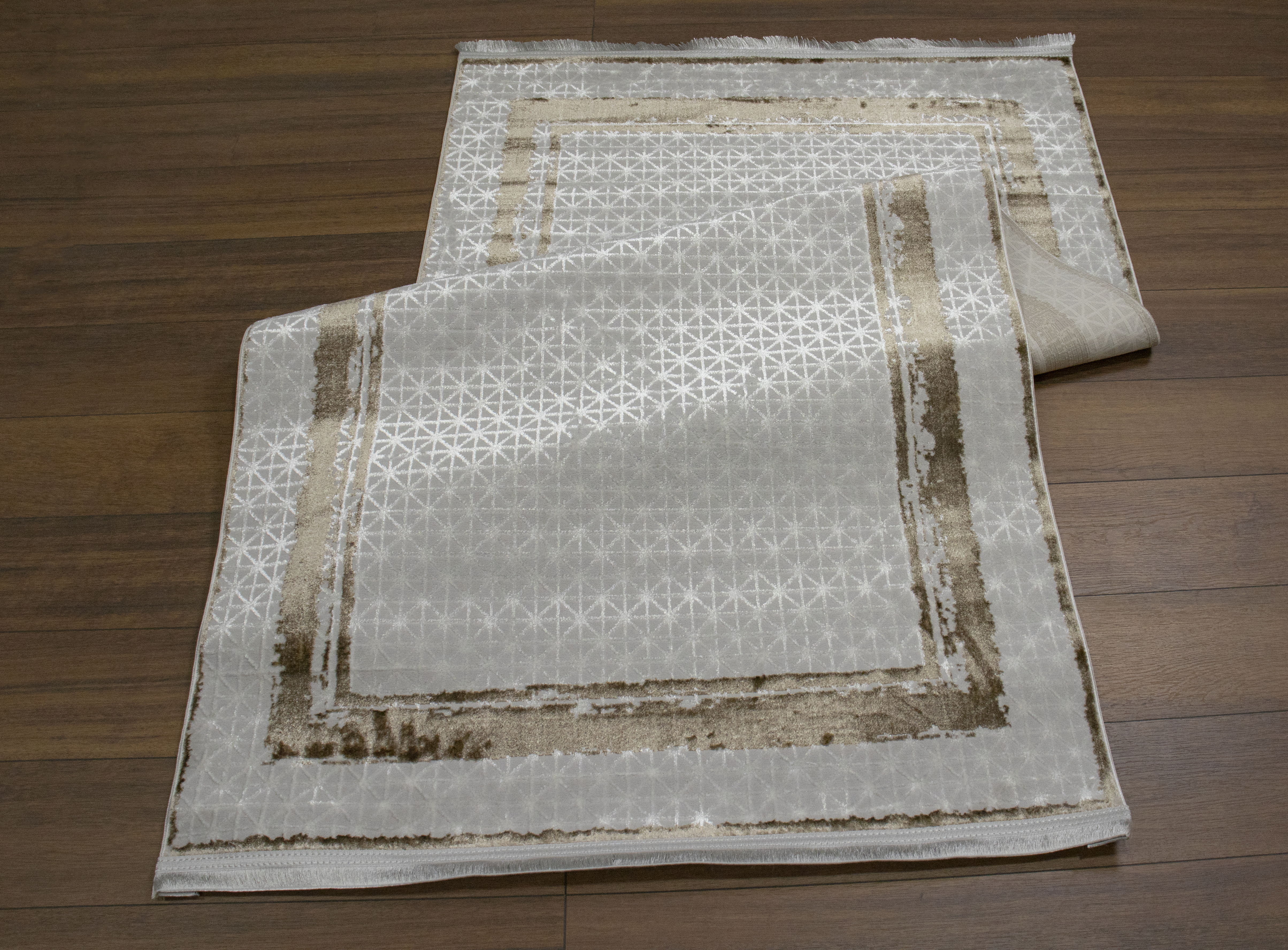 Sultan Zen Çerçeveli Desen Vizon Modern Akrilik Makine Dokuma Salon Halısı - 6601