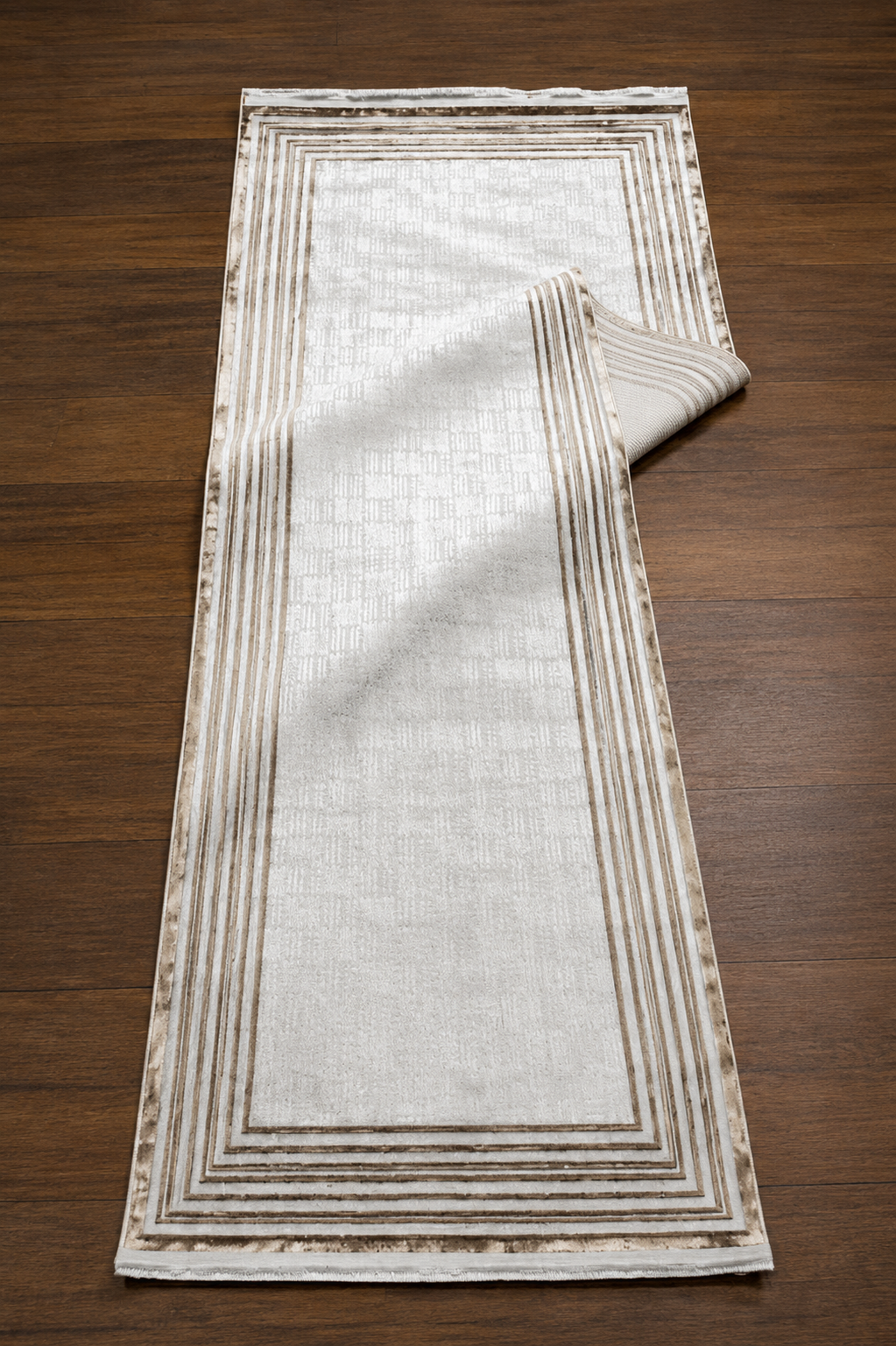 Sultan Zen Çizgili Çerçeveli Desen Vizon Modern Akrilik Makine Dokuma Salon Halısı - 6608