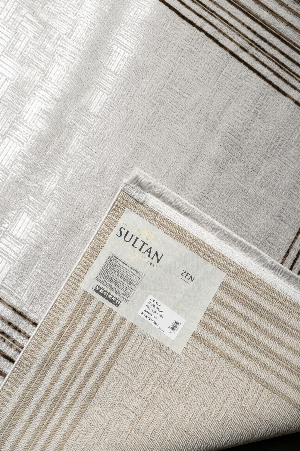 Sultan Zen Çizgili Çerçeveli Desen Vizon Modern Akrilik Makine Dokuma Salon Halısı - 6608