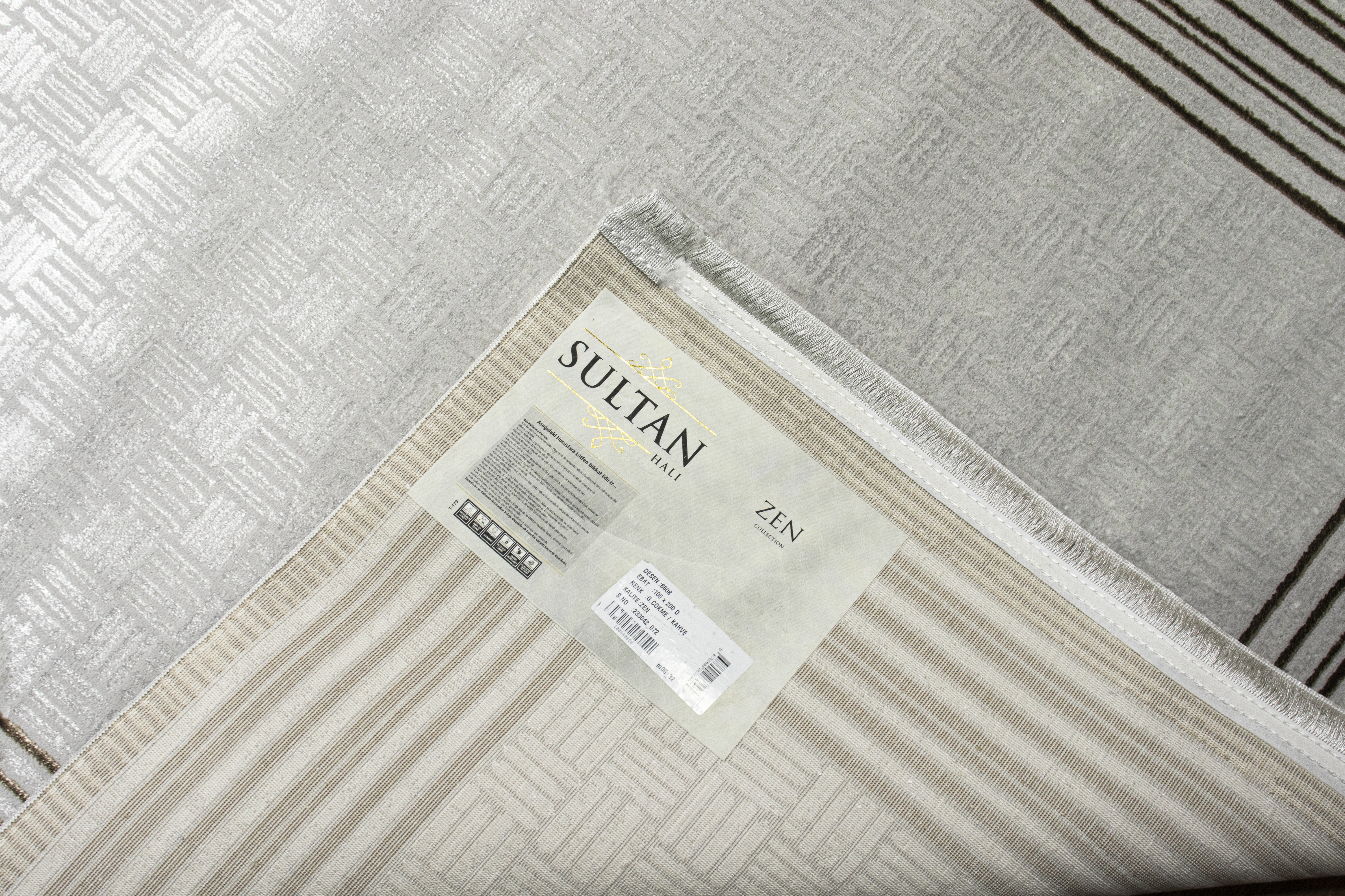 Sultan Zen Çizgili Çerçeveli Desen Vizon Modern Akrilik Makine Dokuma Salon Halısı - 6608
