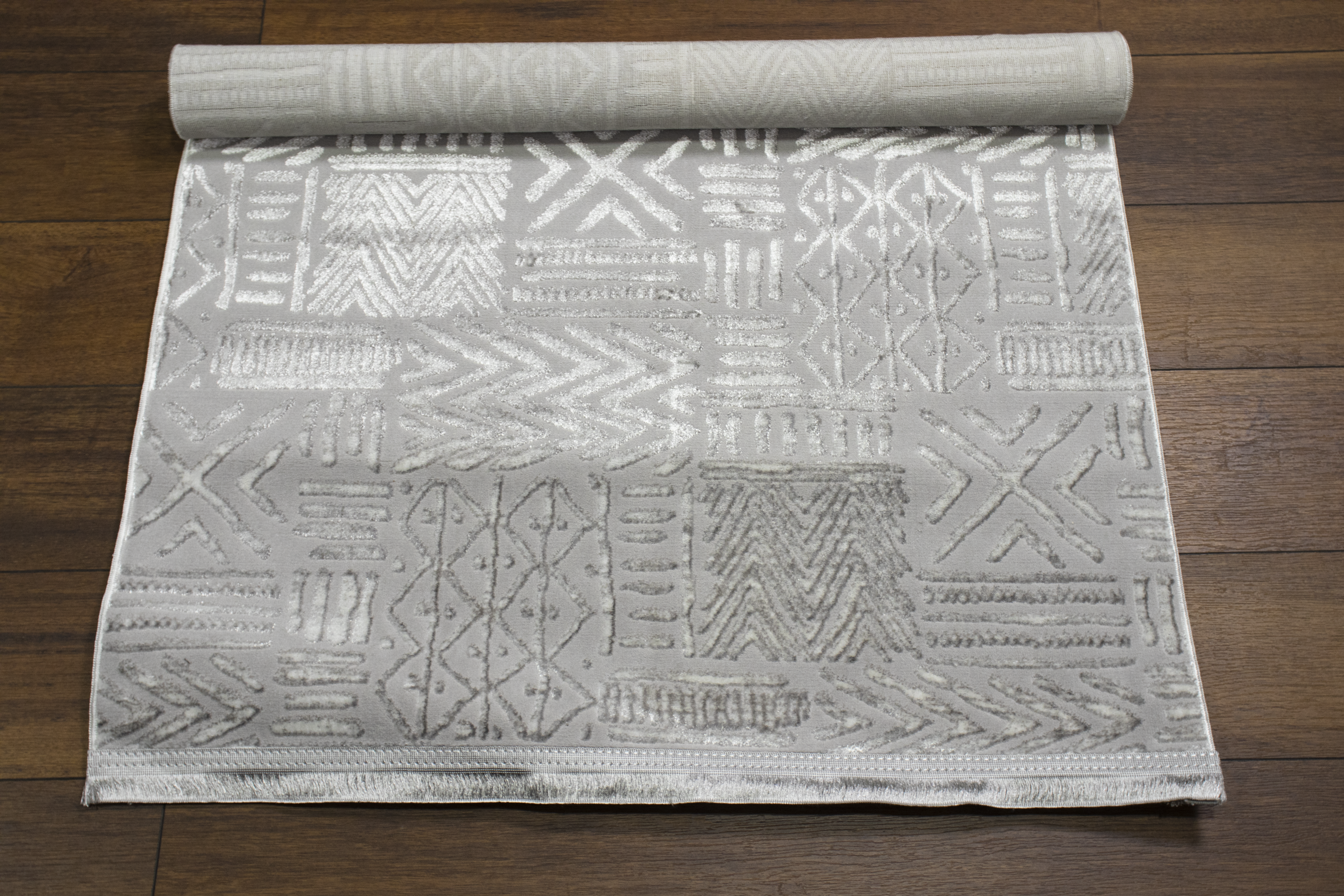 Sultan Zen Etnik Desen Gri Modern Akrilik Makine Dokuma Salon Halısı - 6709