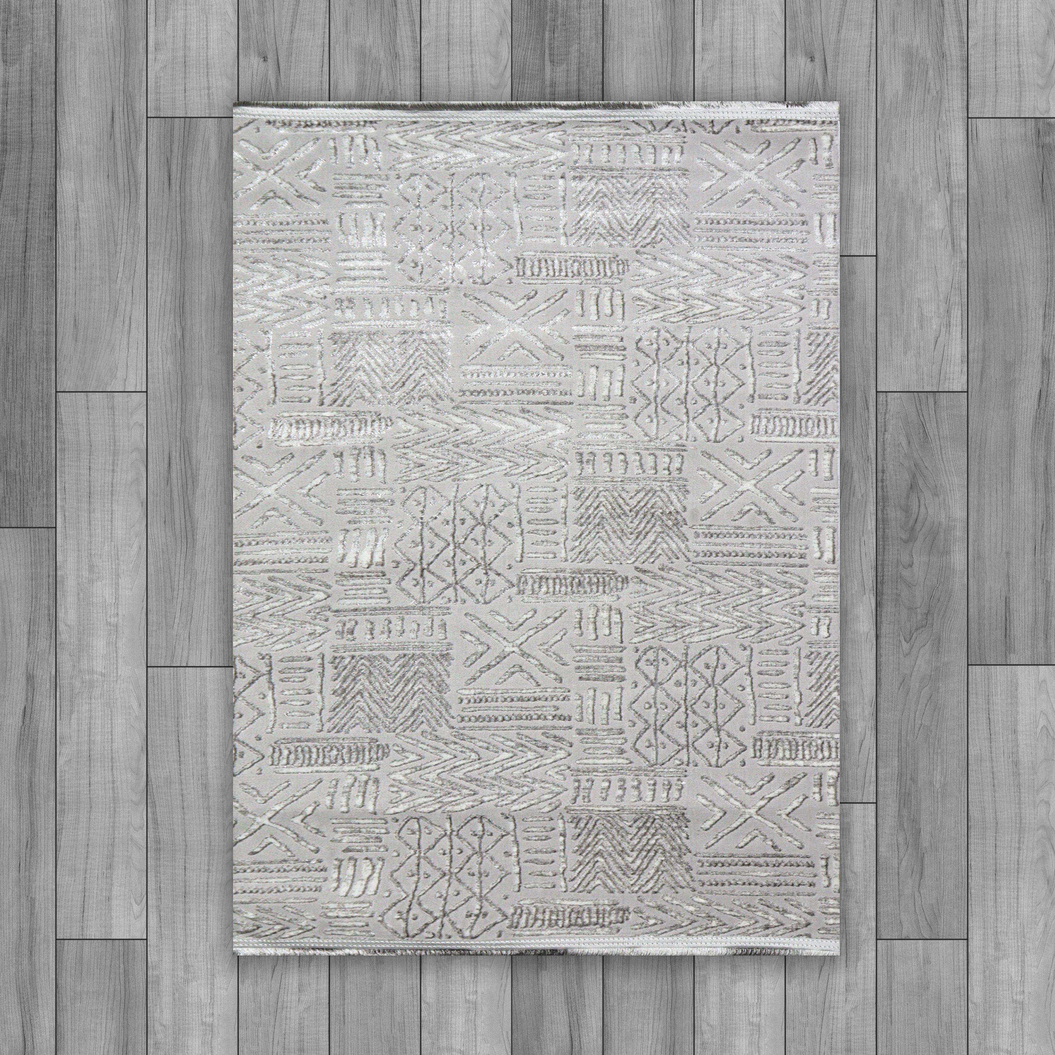 Sultan Zen Etnik Desen Gri Modern Akrilik Makine Dokuma Salon Halısı - 6709