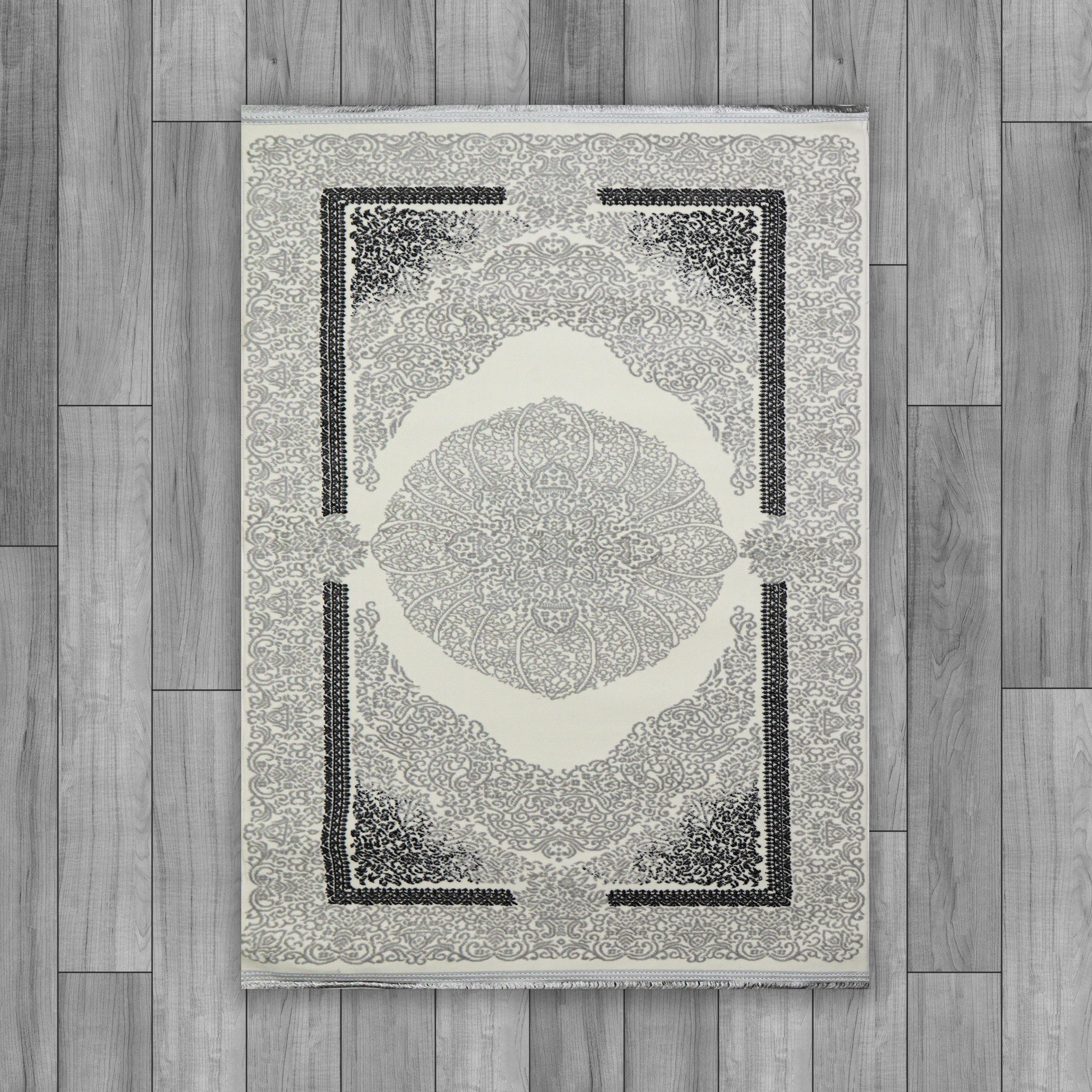 Sultan Zen Göbekli Desen Gri Modern Akrilik Makine Dokuma Salon Halısı - 6428