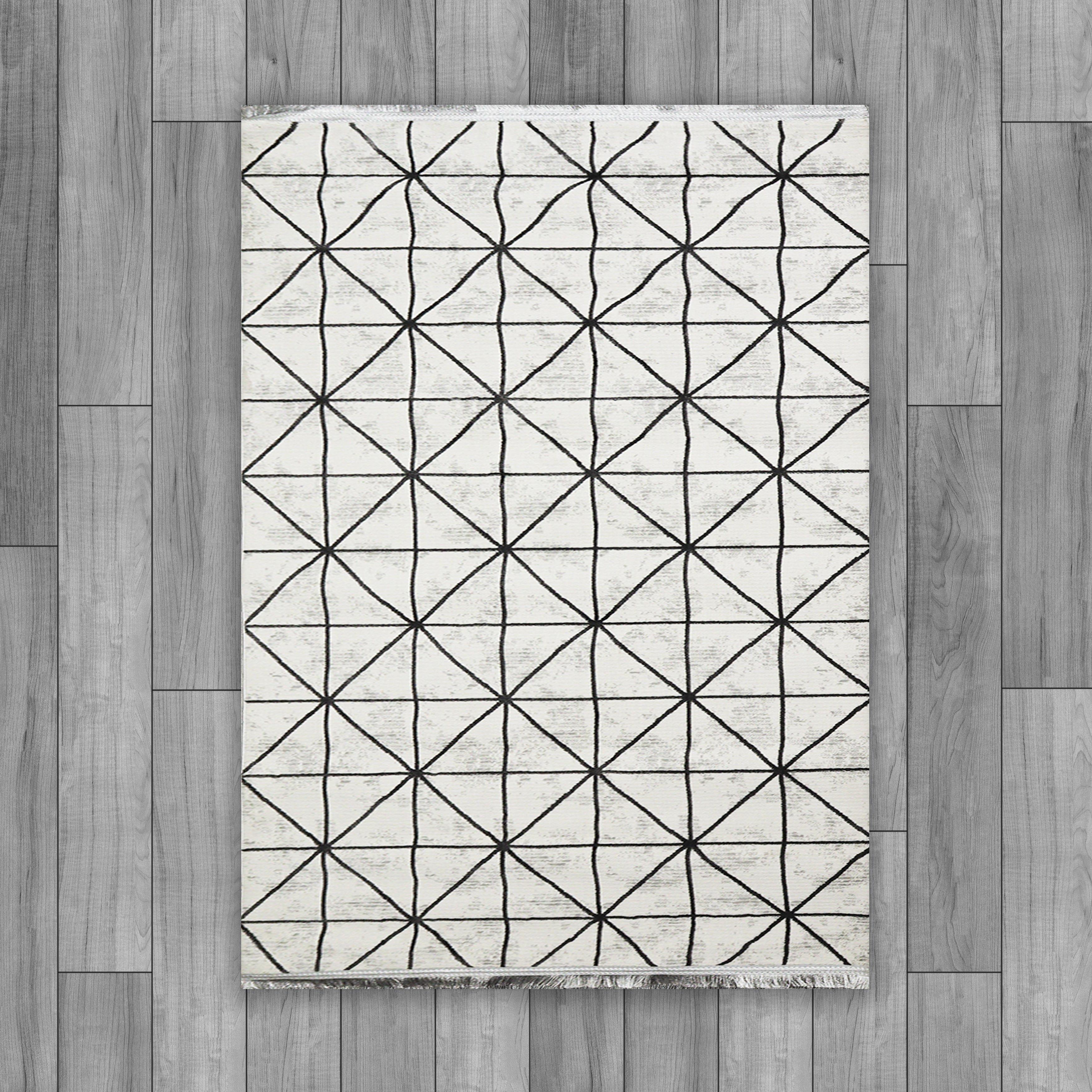 Sultan Zen Piramit Desen Krem Modern Akrilik Makine Dokuma Salon Halısı - 6422