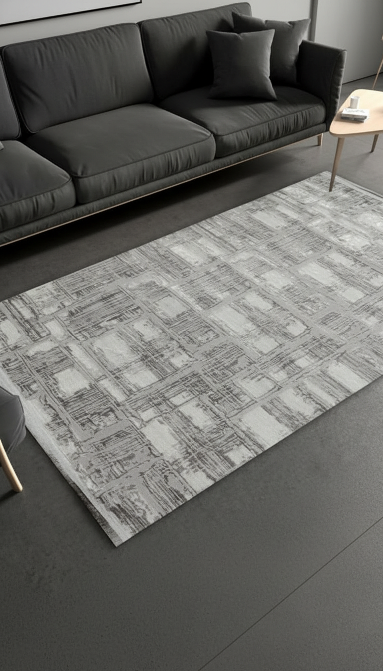 Sultan Zen Taş Desen Gri Modern Akrilik Makine Dokuma Salon Halısı - 6711