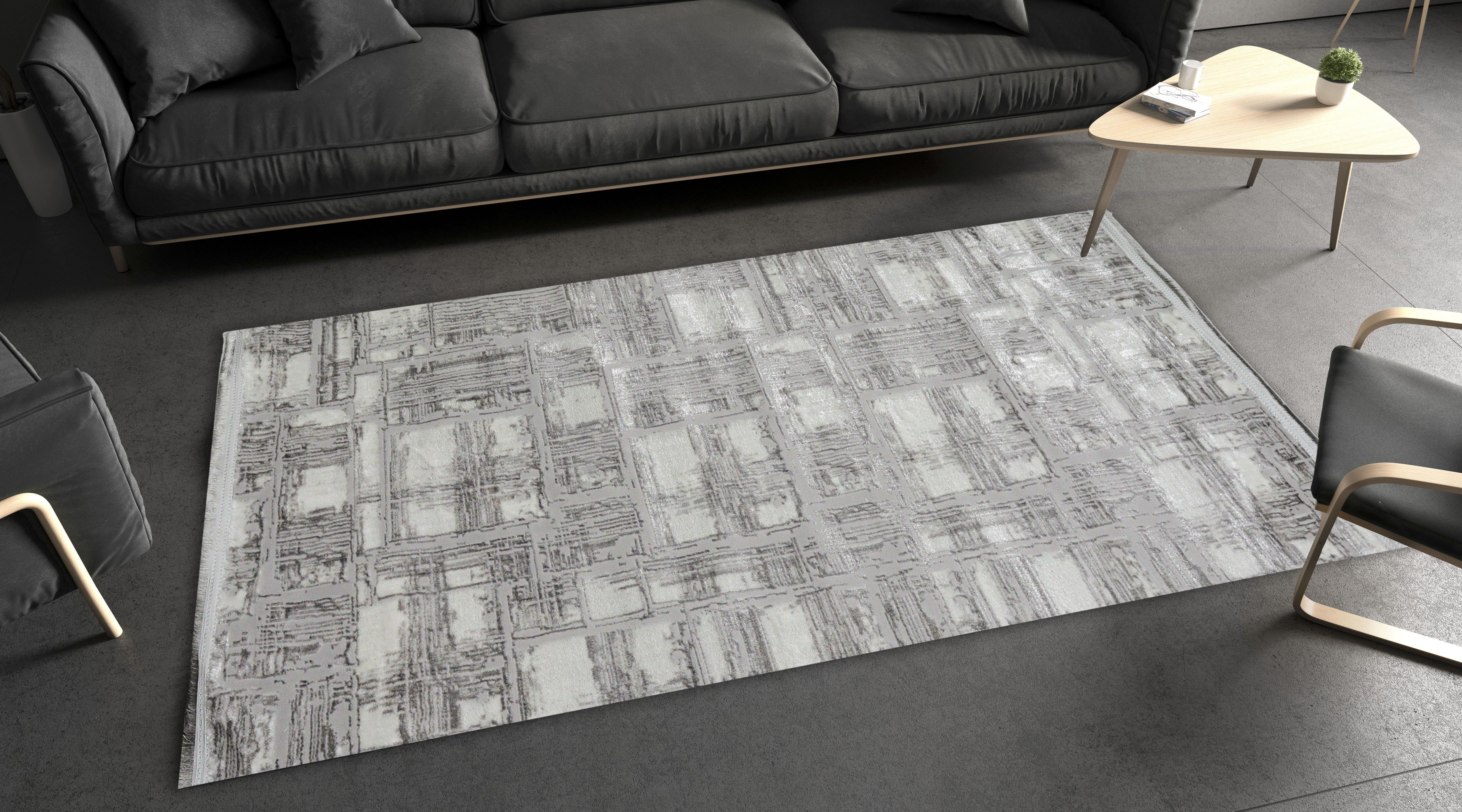 Sultan Zen Taş Desen Gri Modern Akrilik Makine Dokuma Salon Halısı - 6711