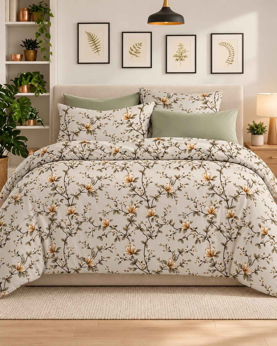 Tek Kişilik Desenli Krem Pamuklu Nevresim Takımı HT04 160X220