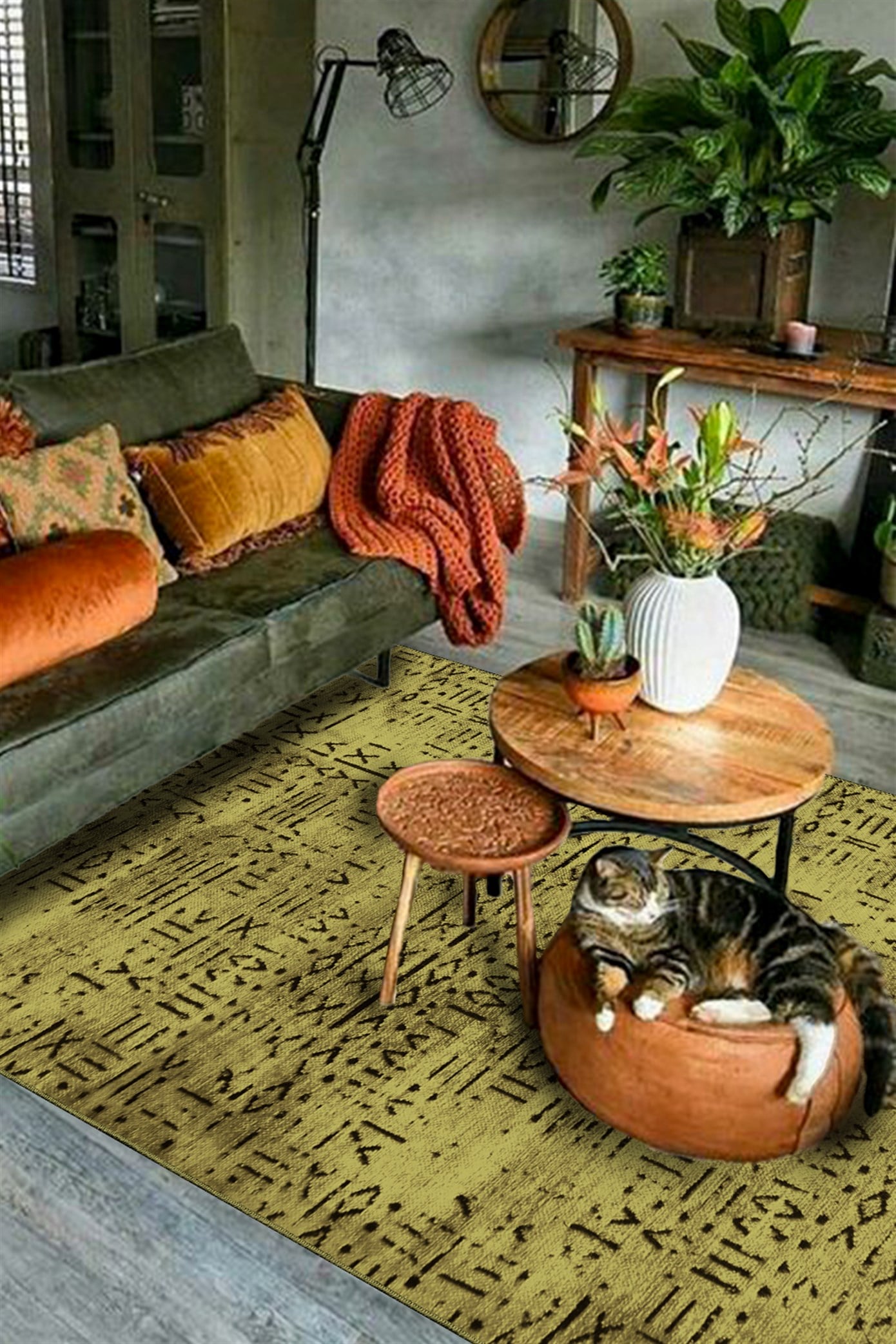 Vadi Şönil Haki Rengi Modern Makine Dokuma Halı-8014