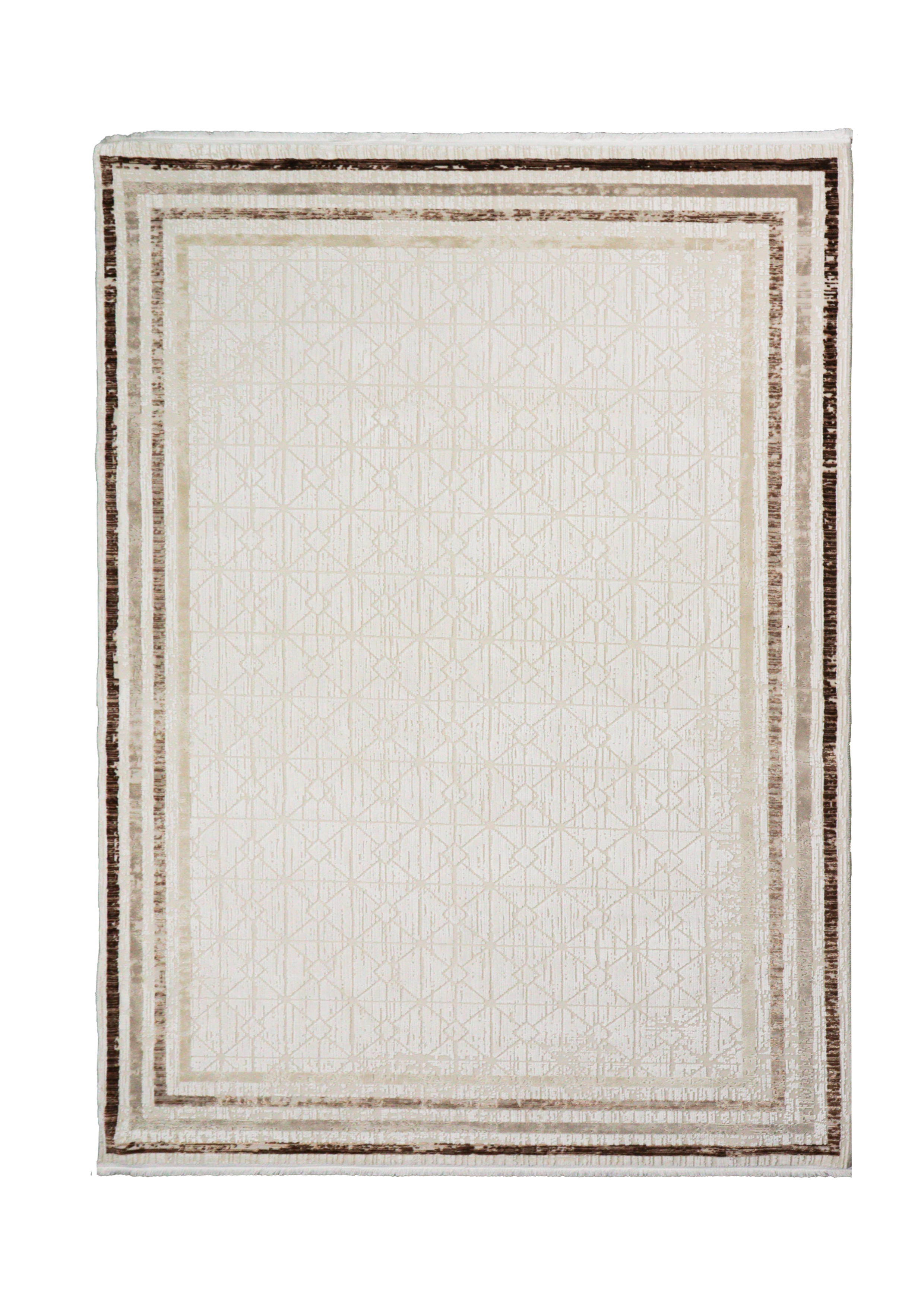 Viskon Naz Serisi Bej Çerçeve Desenli Saçaklı Pamuk Dokuma Taban Halı | 3062
