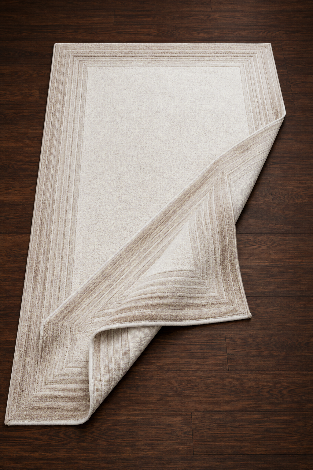 Viskon Naz Serisi Bej Eskitme Çerçeve Desenli Saçaklı Pamuk Dokuma Taban Halı | 3065