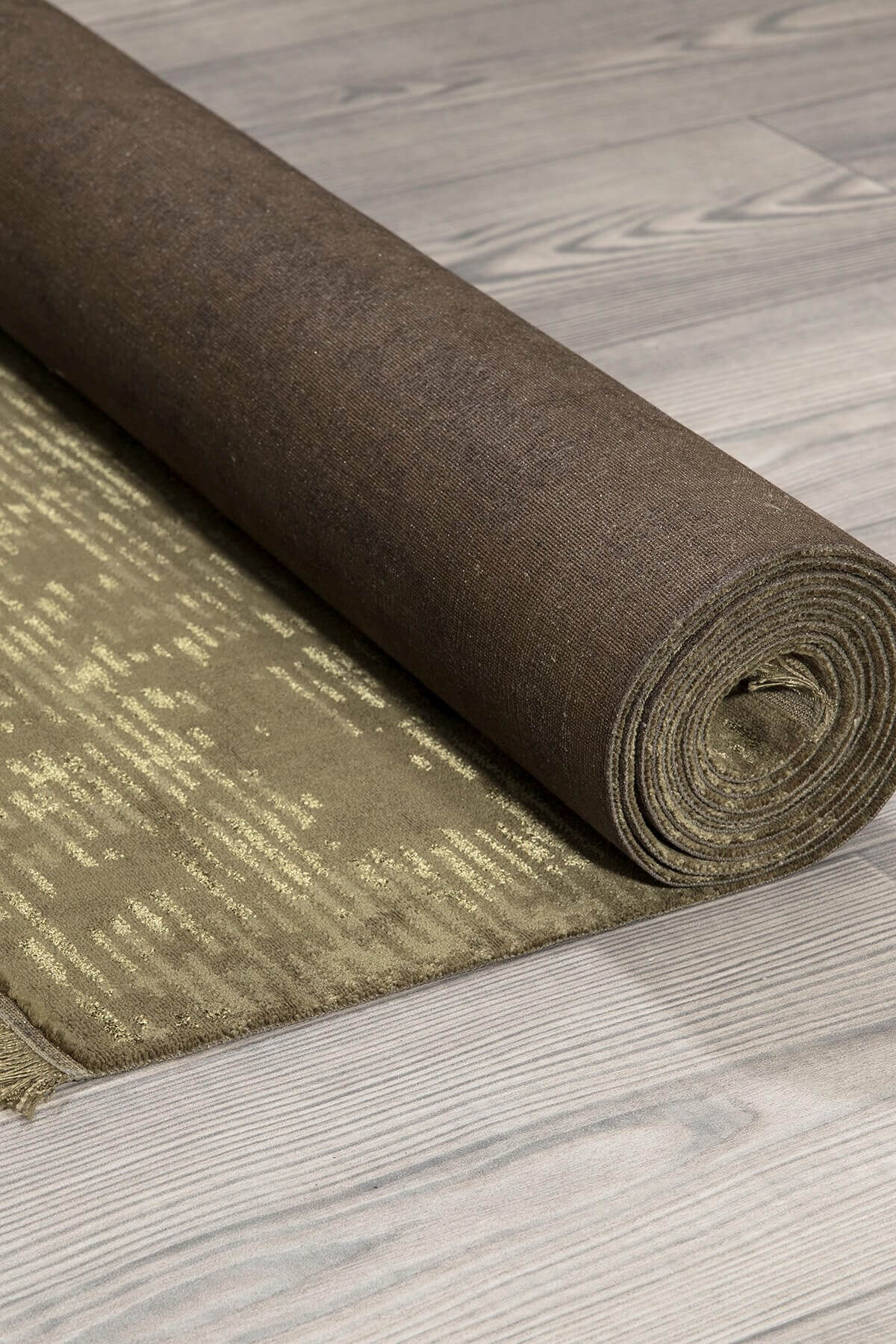 Yeşil Rengi Vintage Bambu Altı Kaymaz Makine Dokuma Halı