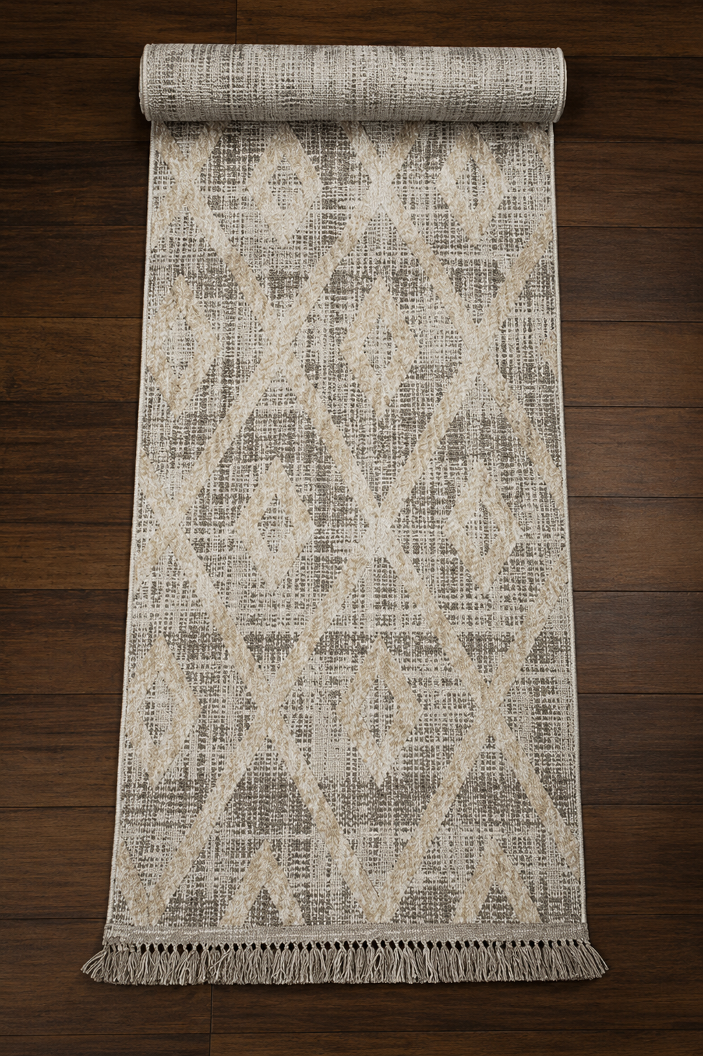 Yonca Seri İskandinav Bej Piramit Desenli Makine Dokuma Taban Modern Salon Halısı 3091 | Sultan Halı