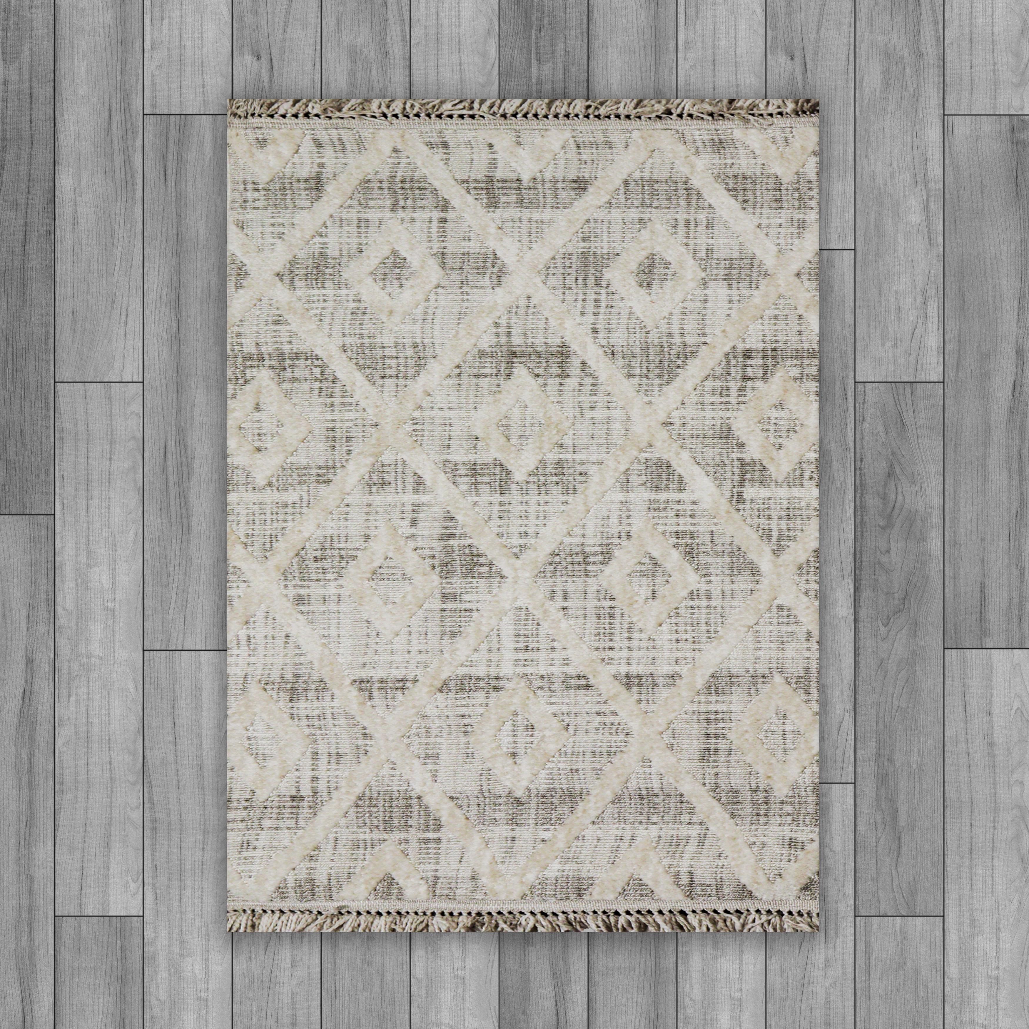 Yonca Seri İskandinav Bej Piramit Desenli Makine Dokuma Taban Modern Salon Halısı 3091 | Sultan Halı