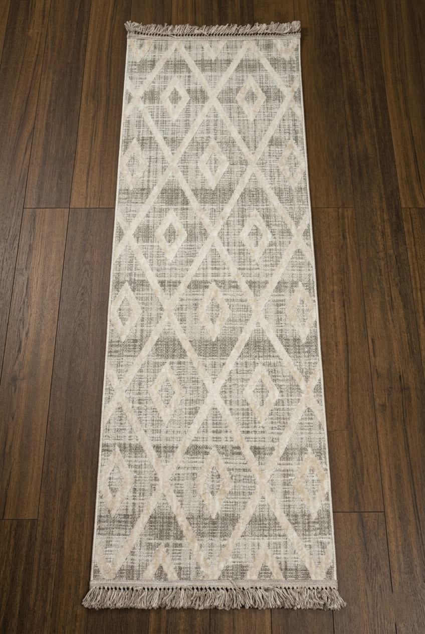 Yonca Seri İskandinav Bej Piramit Desenli Makine Dokuma Taban Modern Salon Halısı 3091 | Sultan Halı